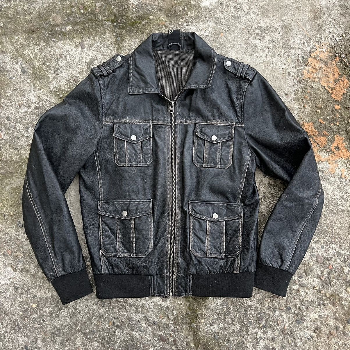 opium mutltipocket black Leather Jacket