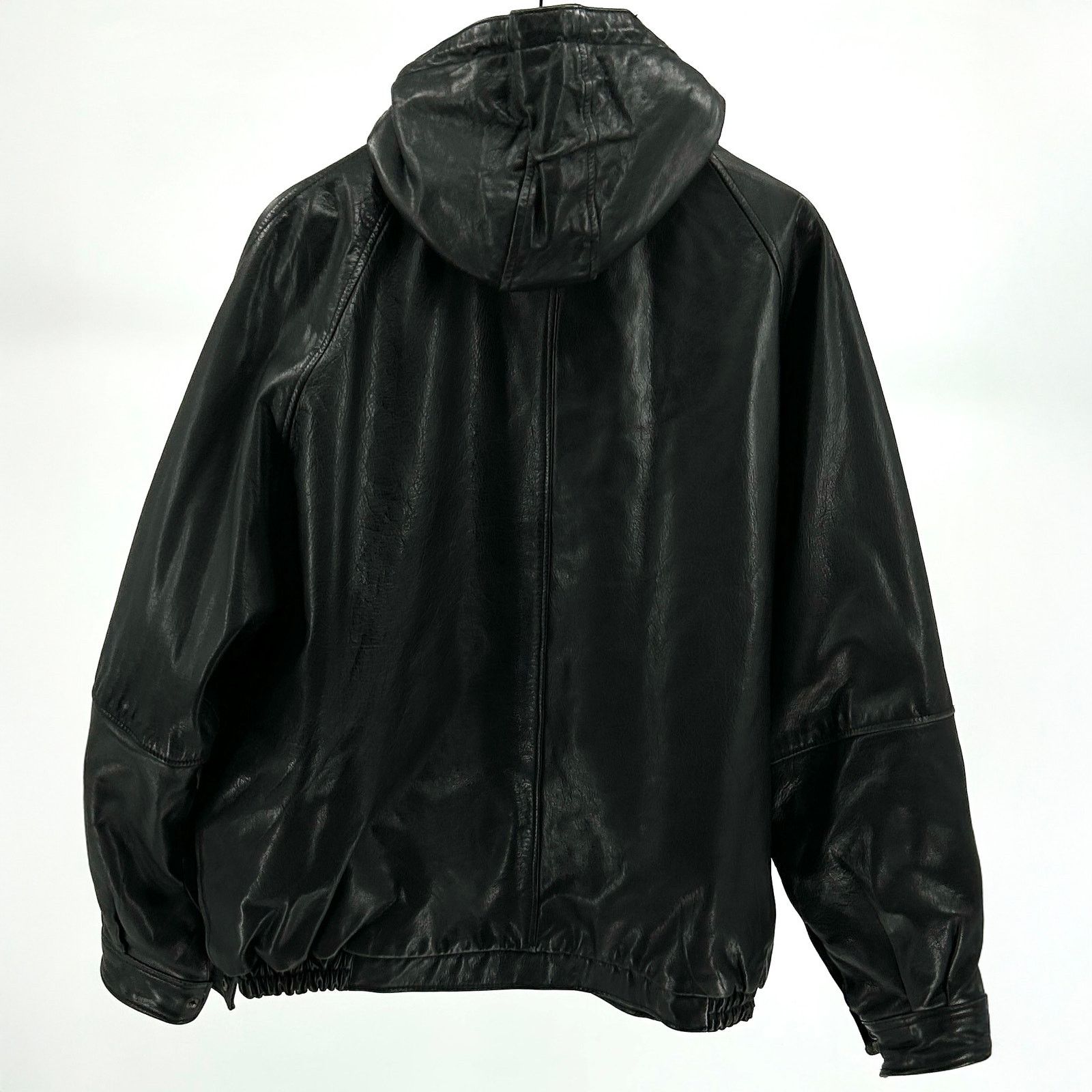 Vintage 90s DAF David Fahren Black Leather Hooded Bomber Jacket Size US L / EU 52-54 / 3 - 6 Thumbnail