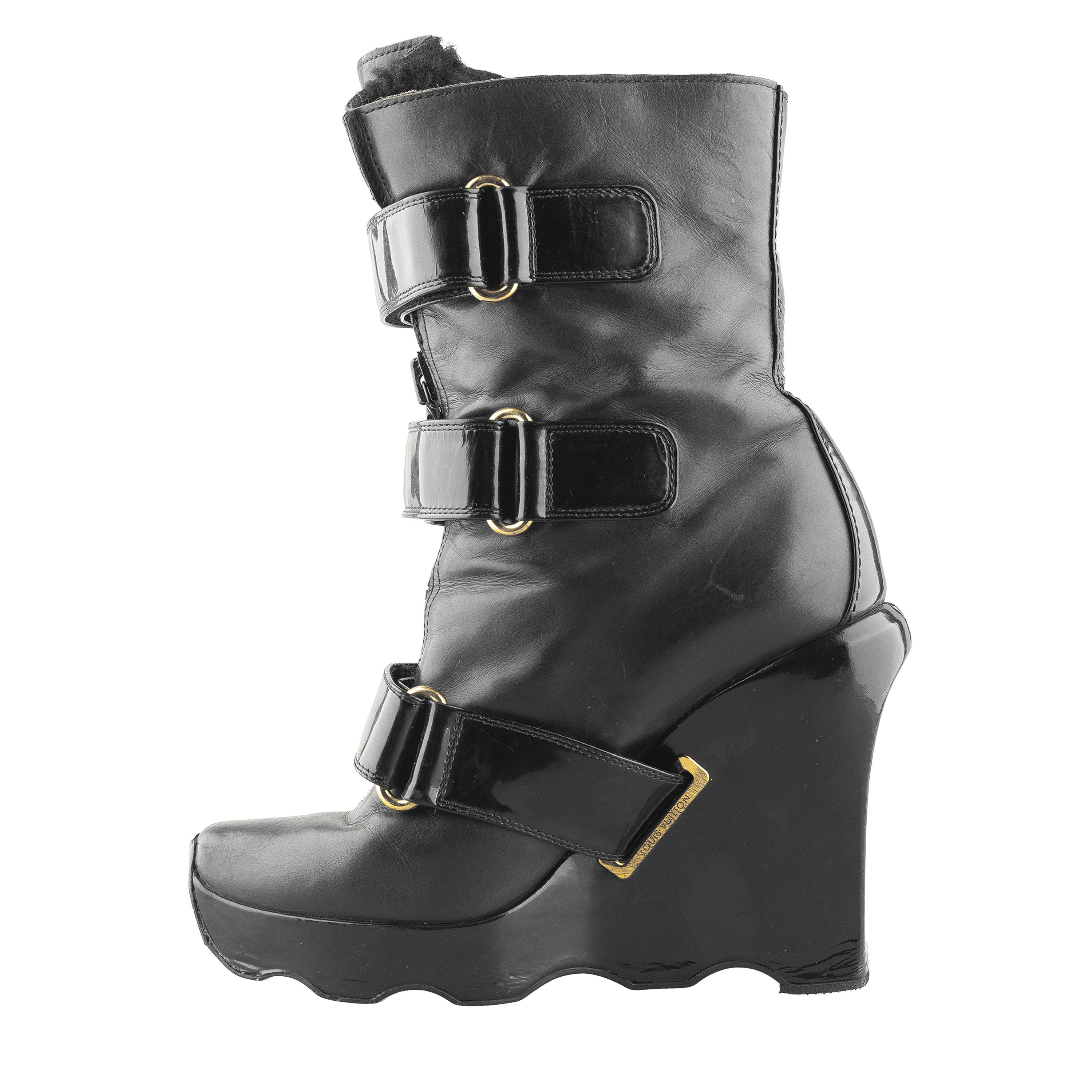 Louis Vuitton Louis Vuitton 2006 Ready-to-Wear Black Leather Wedge Boots Size US 6 / IT 36 - 12 Thumbnail