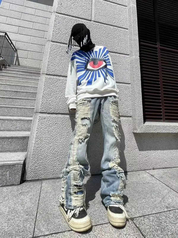 VIBE ripped grunge flared damaged jeans Size US 28 / EU 44 - 1 Thumbnail