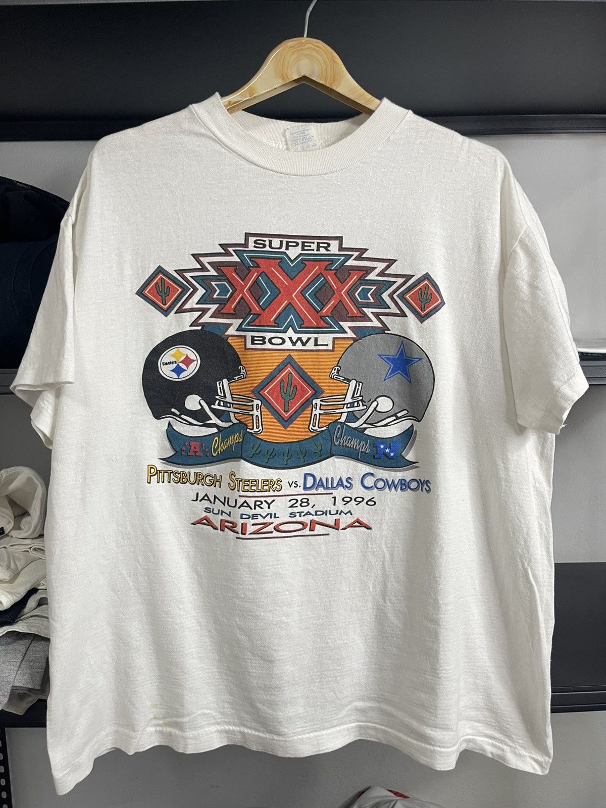 NFL VINTAGE 90s Super Bowl XXX Steelers Cowboys T-Shirt Size US XL / EU 56 / 4 - 1 Thumbnail