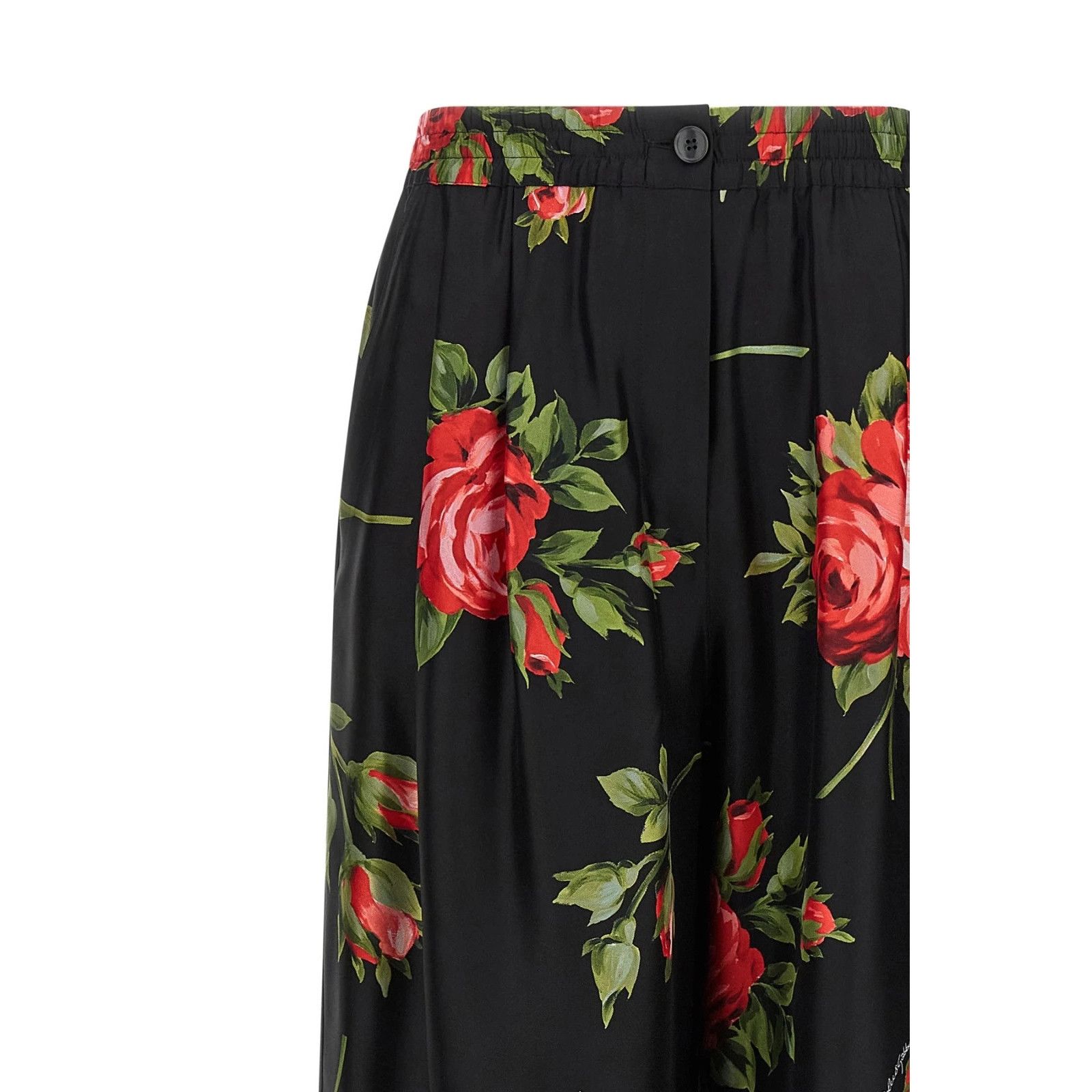 DOLCE&GABBANA Bouquet Rose Black Silk Pants New & Authentic