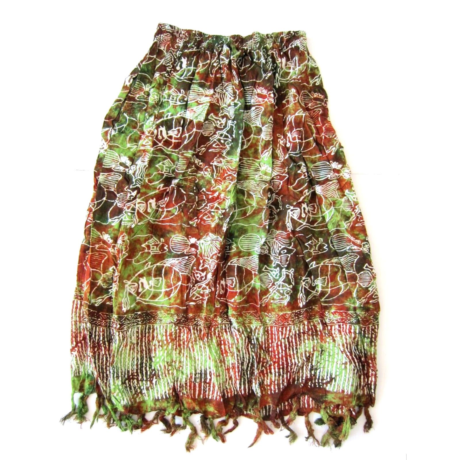 Vintage VINTAGE Gecko California 100% Rayon Green Brown Fish Pocket Long Maxi Skirt S Size 28" / US 6 / IT 42 - 2 Thumbnail