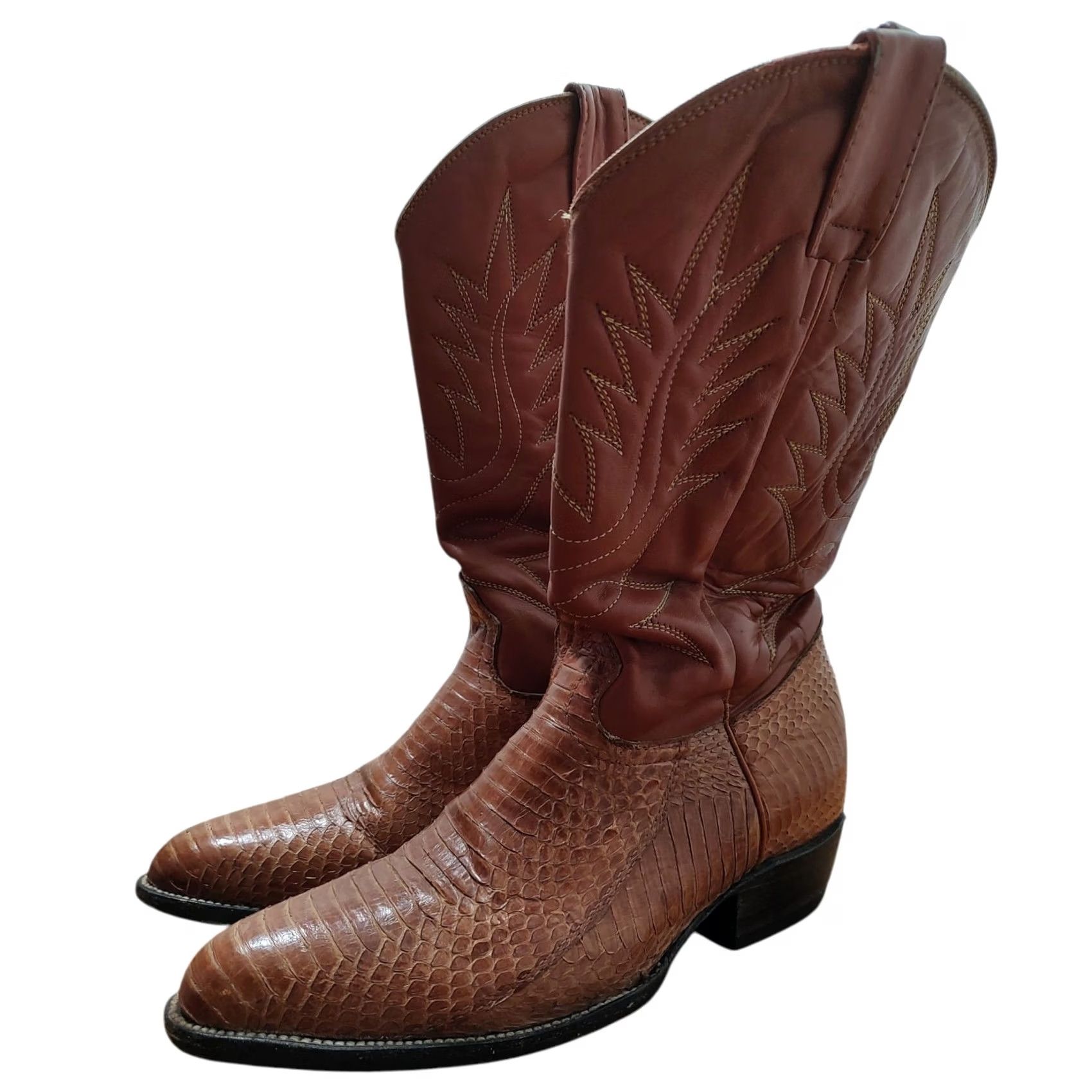 Skin VINTAGE Cow Jim Western Cowboy Snake Skin Boots Mens Size 9 D Brown Leather 90s Southwestern Cowboy Shoes Mens Size US 9 / EU 42 - 5 Thumbnail