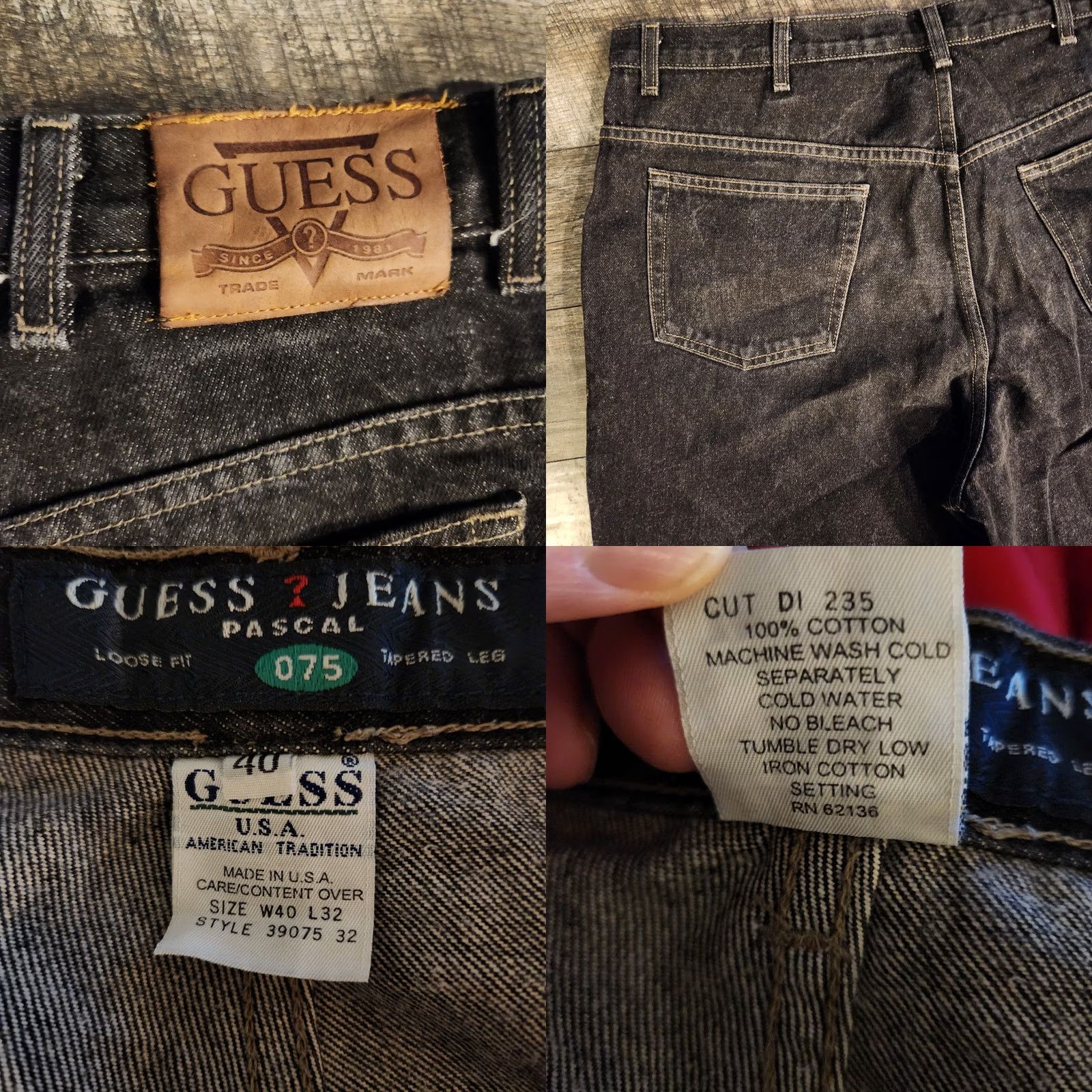 Guess VTG Guess Jeans Mens 40X32 Black Loose Fit Tapered Pascal 075 Made In USA 90s Size US 40 / EU 56 - 9 Thumbnail