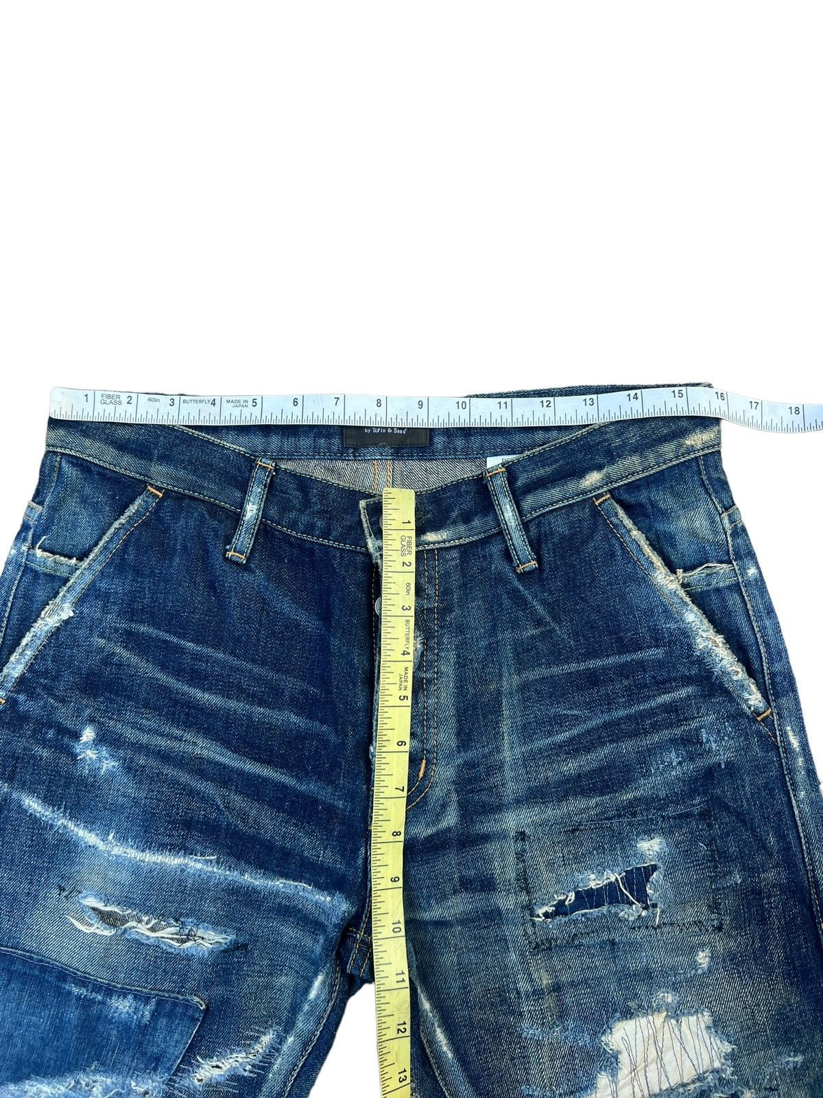 Vintage Ufin & Sons Japan Distressed Boro Patchwork Selvedge Denim Size US 30 / EU 46 - 3 Thumbnail