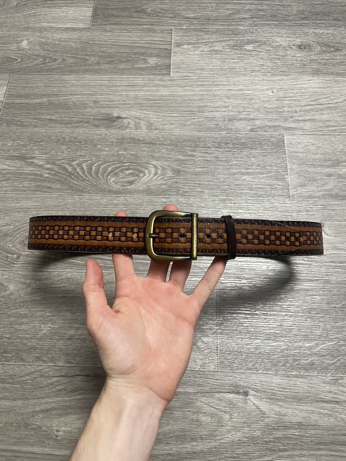 Genuine Leather Vintage Western Style Taurus Real Leather Brown Belt Size ONE SIZE - 4 Thumbnail