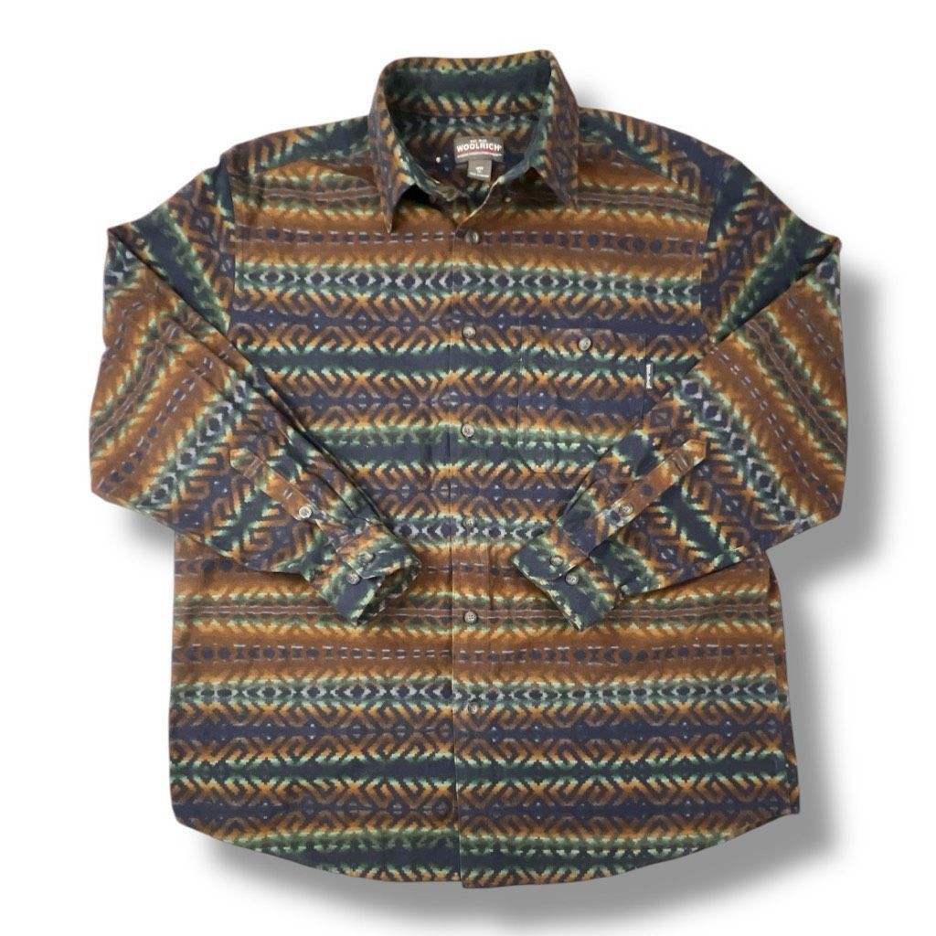 Woolrich Woolen Mills Vintage Woolrich Deep Navy Blanket Stripe Aztec Western Flannel Button Front Size Extra Large Size US XL / EU 56 / 4 - 1 Thumbnail