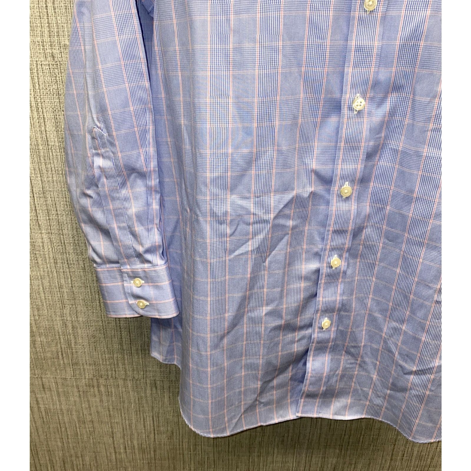 Charles Tyrwhitt Charles Tyrwhitt Mens Dress Shirt Blue Checkered Long Sleeve 16 Large Button-Down Collar Regular 100% Cotton Size 42R - 4 Thumbnail