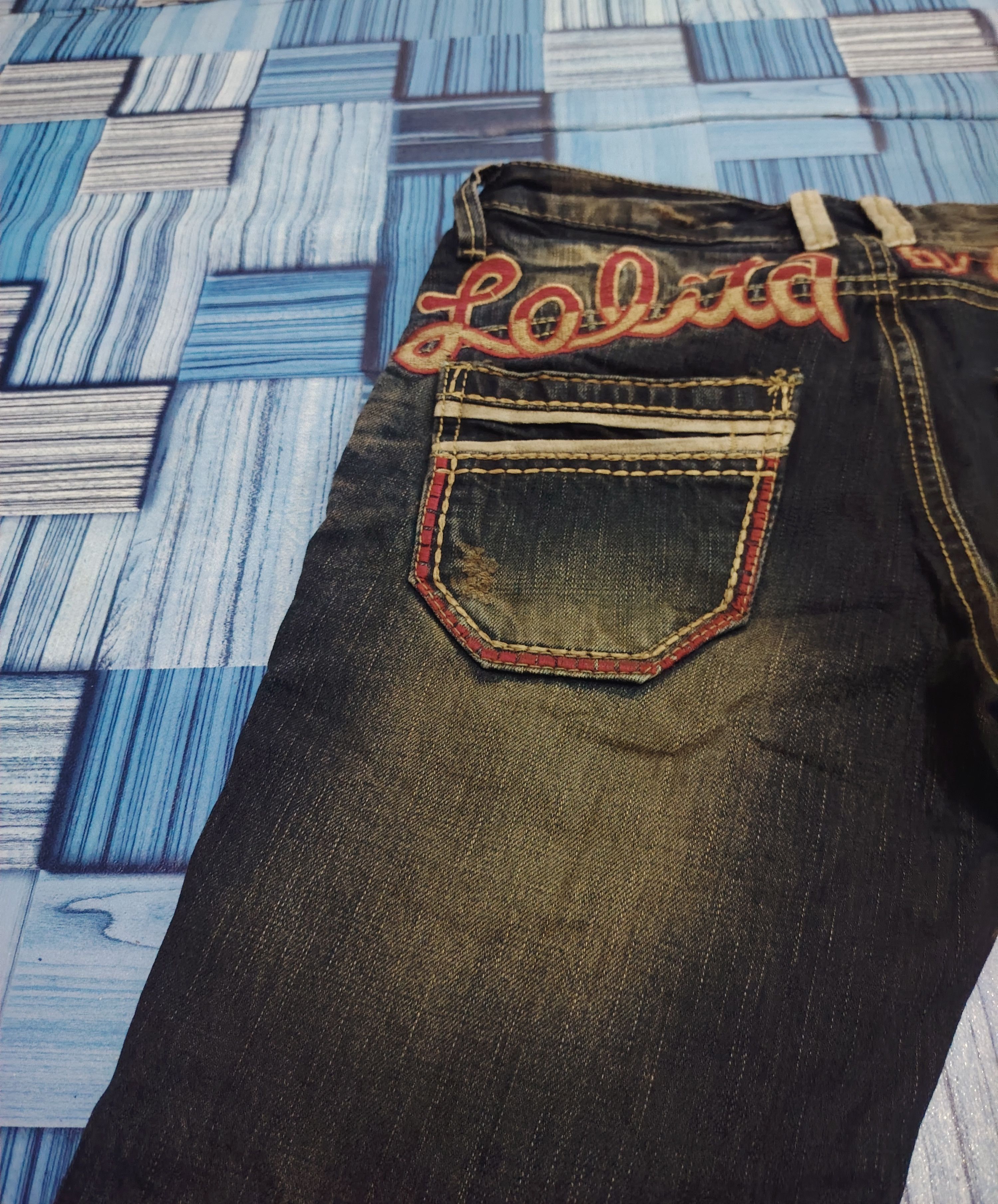 If Six Was Nine Rare Lolita Flared jeans Embroidered Distressed Jean Mudwash Size US 30 / EU 46 - 17 Thumbnail