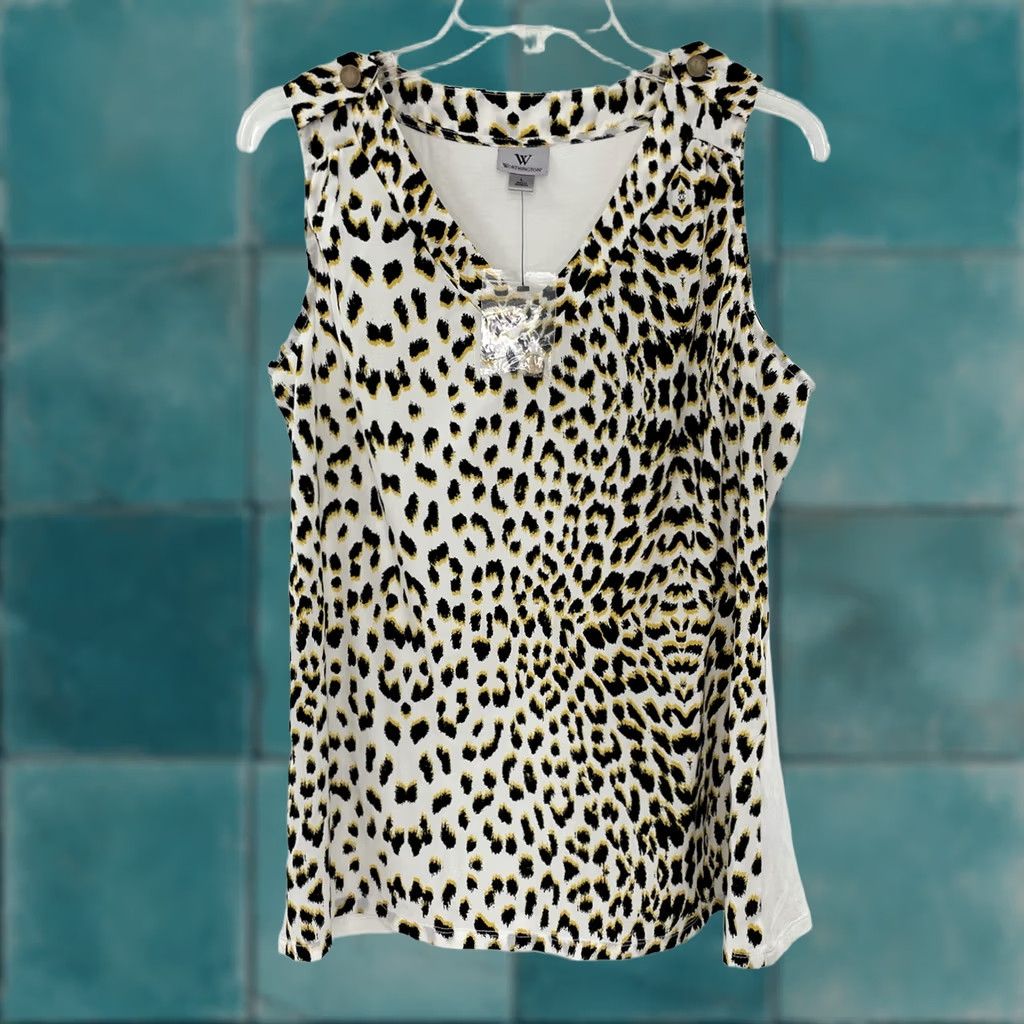 Worthington Worthington Blouse Shirt Multicolor Animal Print V-Neck Sleeveless L Women Regular XS? Size L / US 10 / IT 46 - 1 Thumbnail