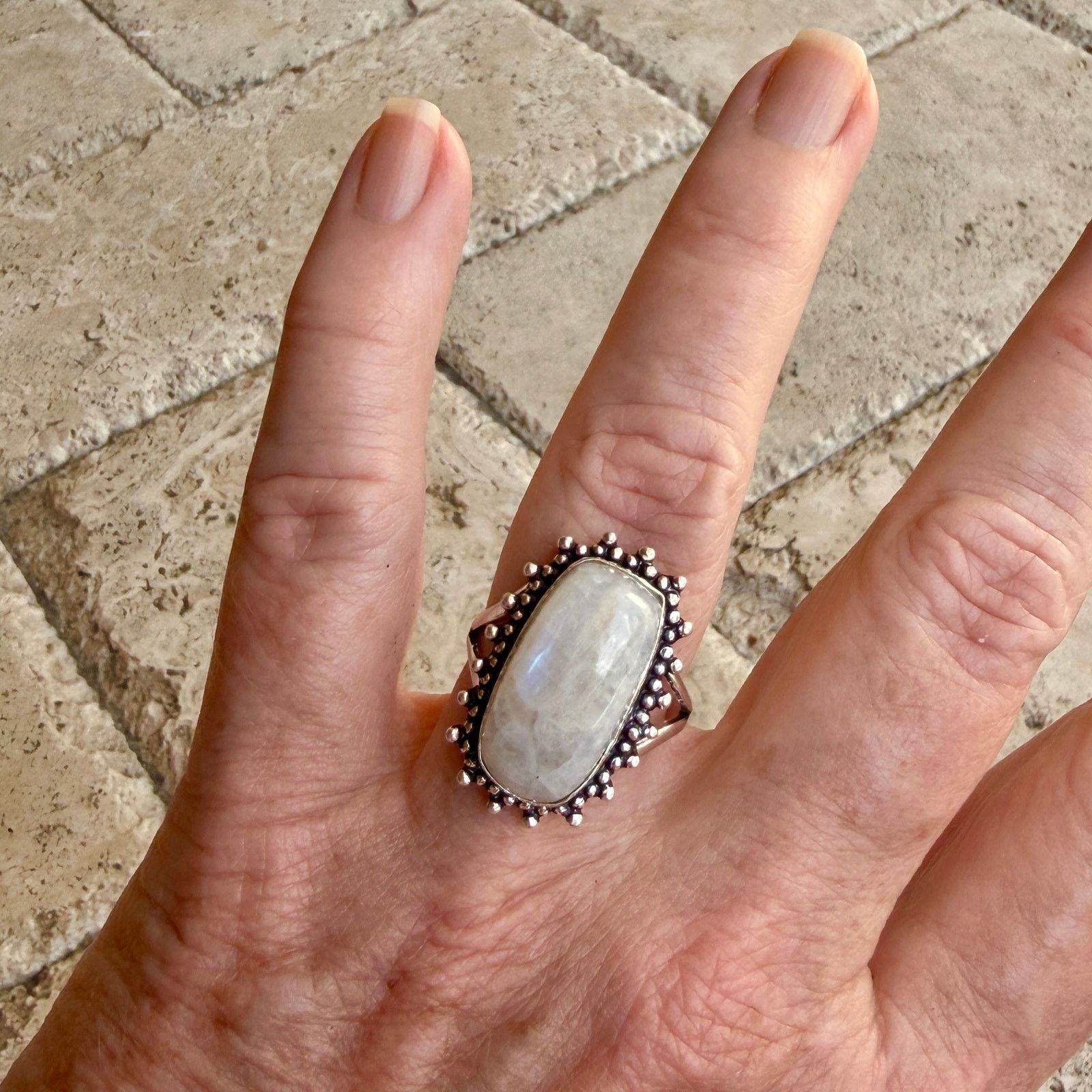 The Unbranded Brand Rainbow Moonstone 925 Silver Overlay Ring Size 9 Size ONE SIZE - 8 Thumbnail