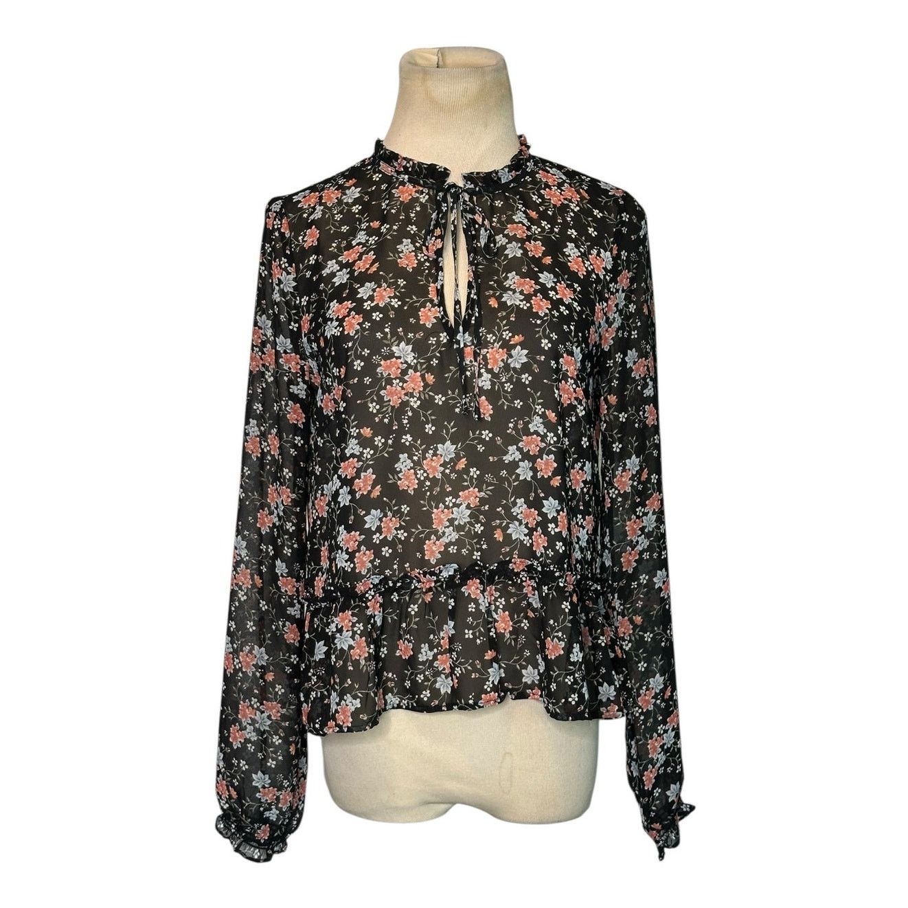 H&M H&M Divided black floral sheer long sleeves blouse size 4 Size S / US 4 / IT 40 - 1 Thumbnail