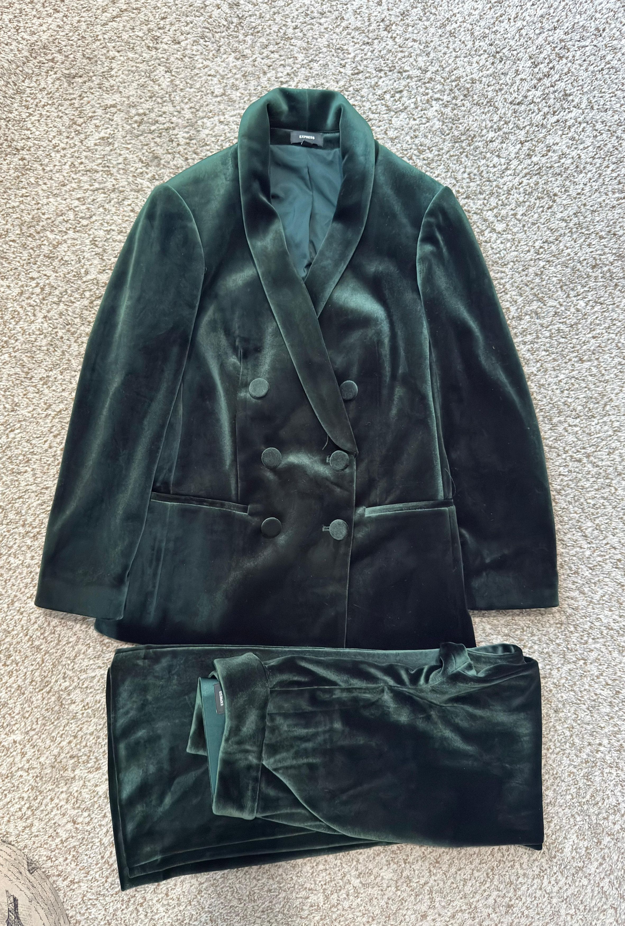 Express Elegant Express Velvet Women's Suit Set Dark Green - XS Size 25" / US 0 / IT 36 - 3 Thumbnail