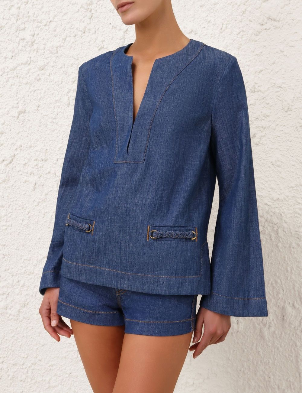 Zimmermann oc11z1025 Wylie Denim Tunic Top in Blue Size M / US 6-8 / IT 42-44 - 4 Thumbnail