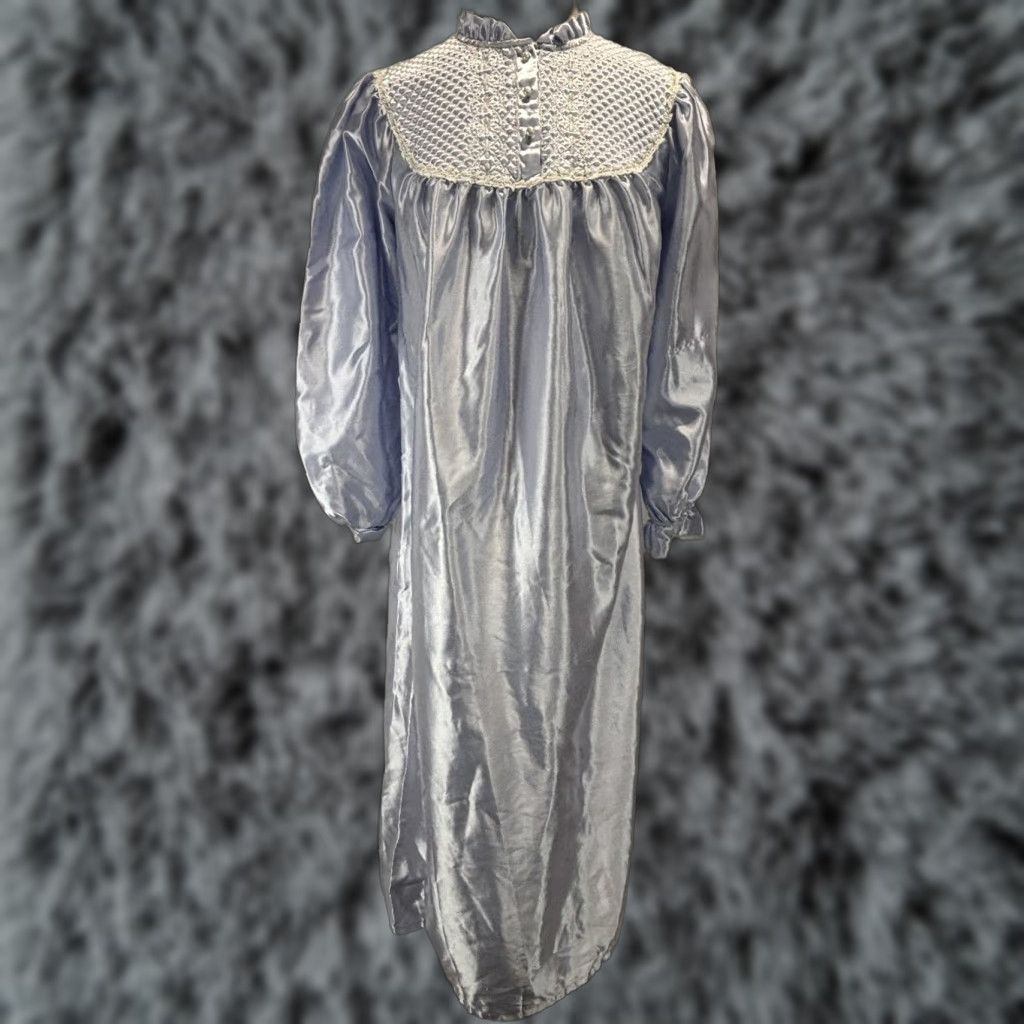Vintage VINTAGE Character Nightgown Blue Satin Like Victorian Coquette 38” Bust Lace Trim 1980s Womens Size ONE SIZE - 1 Thumbnail