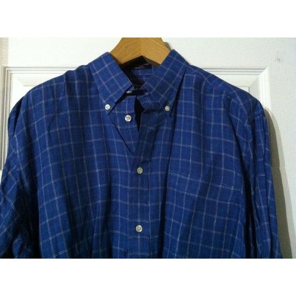 Faconnable FACONNABLE MENS BLUE 100%LINEN PLAID CASUAL SHIRT SIZE: 17 Size US XL / EU 56 / 4 - 2 Thumbnail
