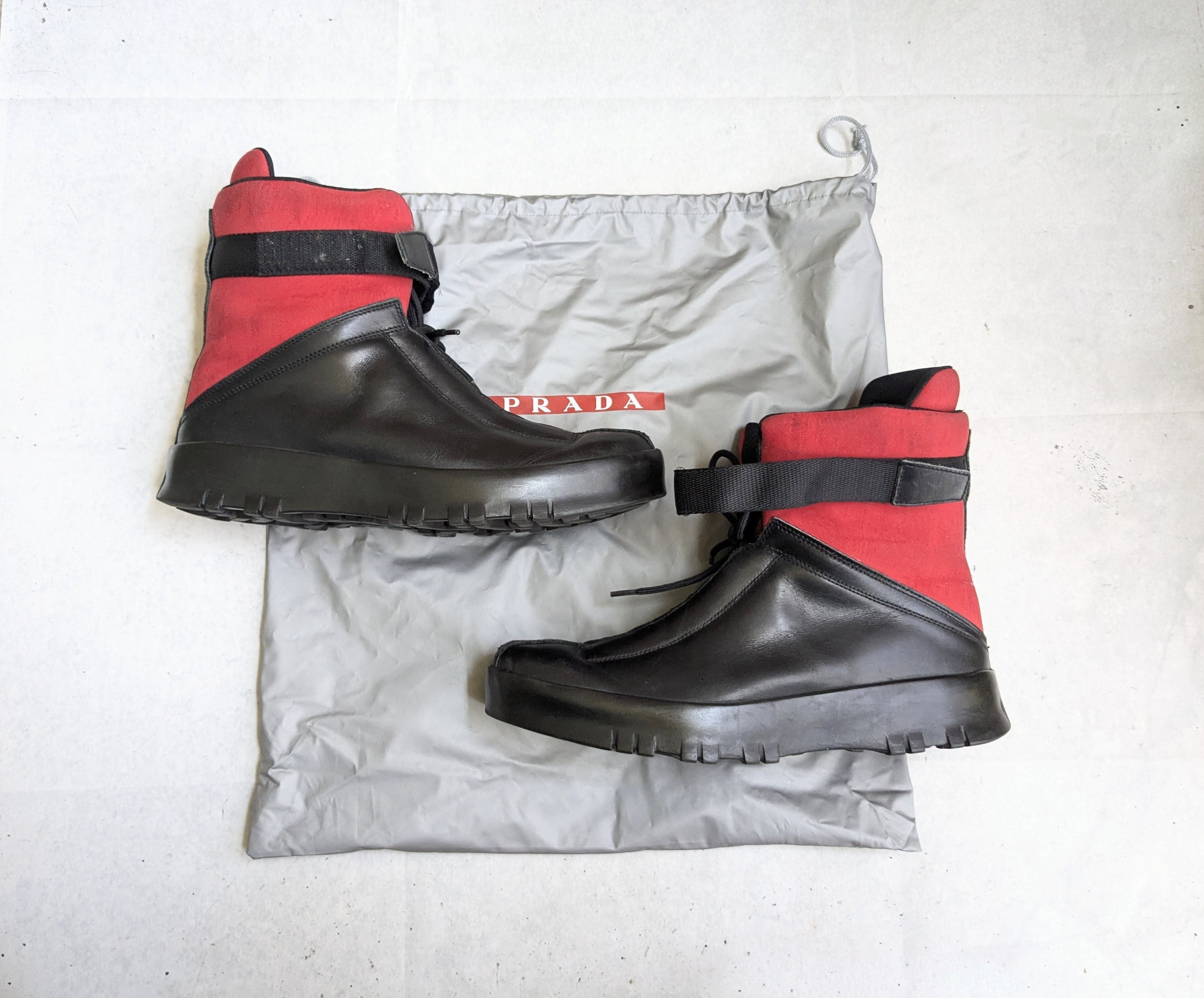 Prada Prada Boots Black Red 10 High Tops Leather Y2K Size US 10 / EU 43 - 1 Thumbnail