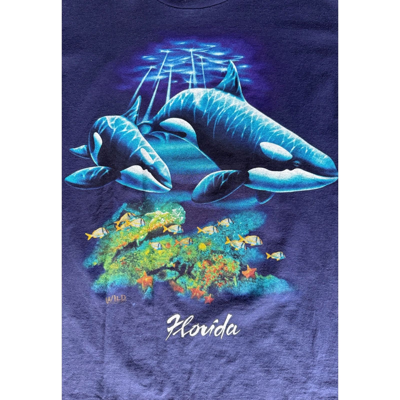 Vintage Vintage Florida Blue Double Side Graphic Whale T Shirt Large Size US L / EU 52-54 / 3 - 3 Thumbnail