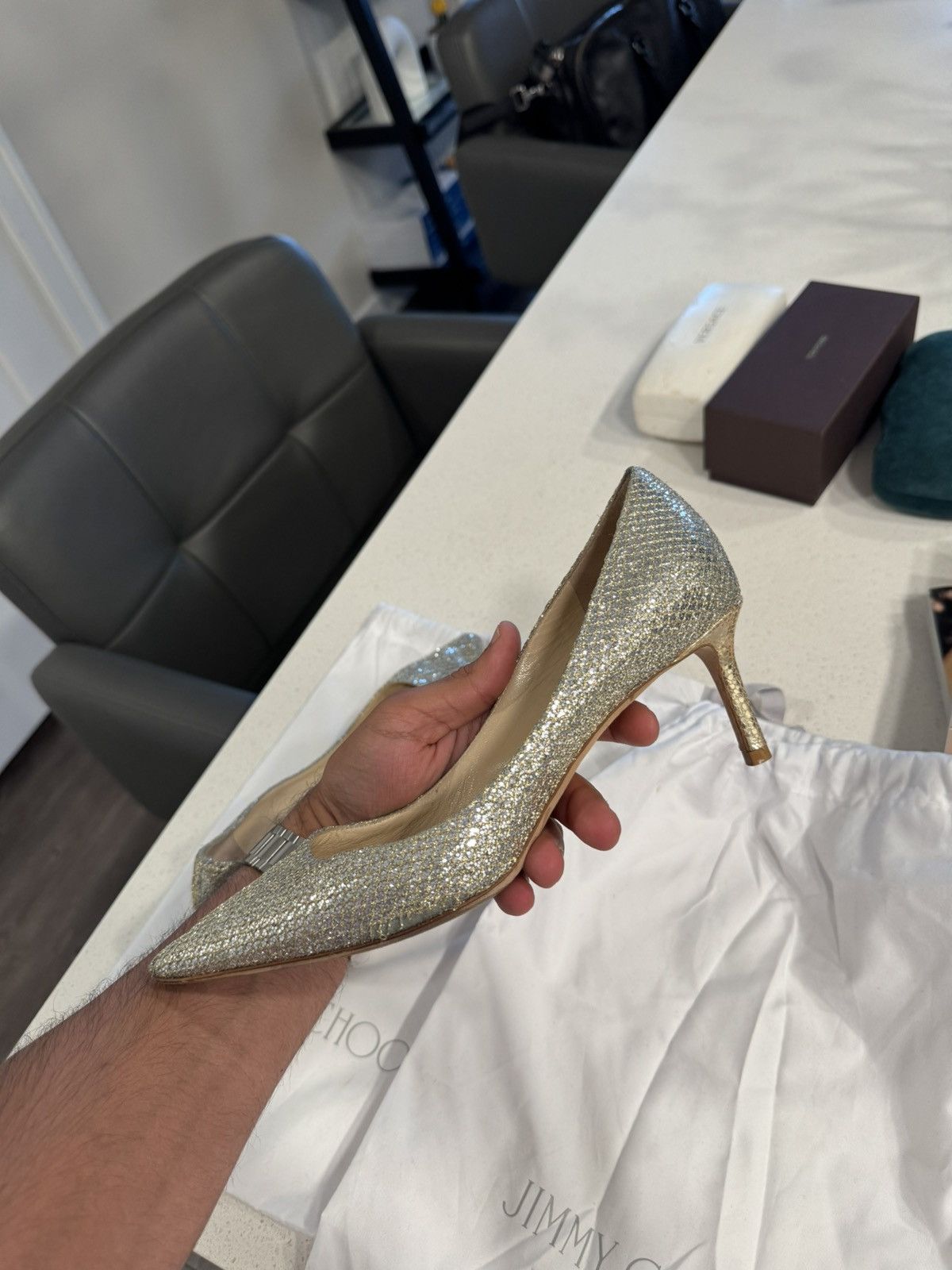 Jimmy Choo Jimmy Choo Romy 100 Glitter Pumps Size US 8.5 / IT 38.5 - 5 Thumbnail