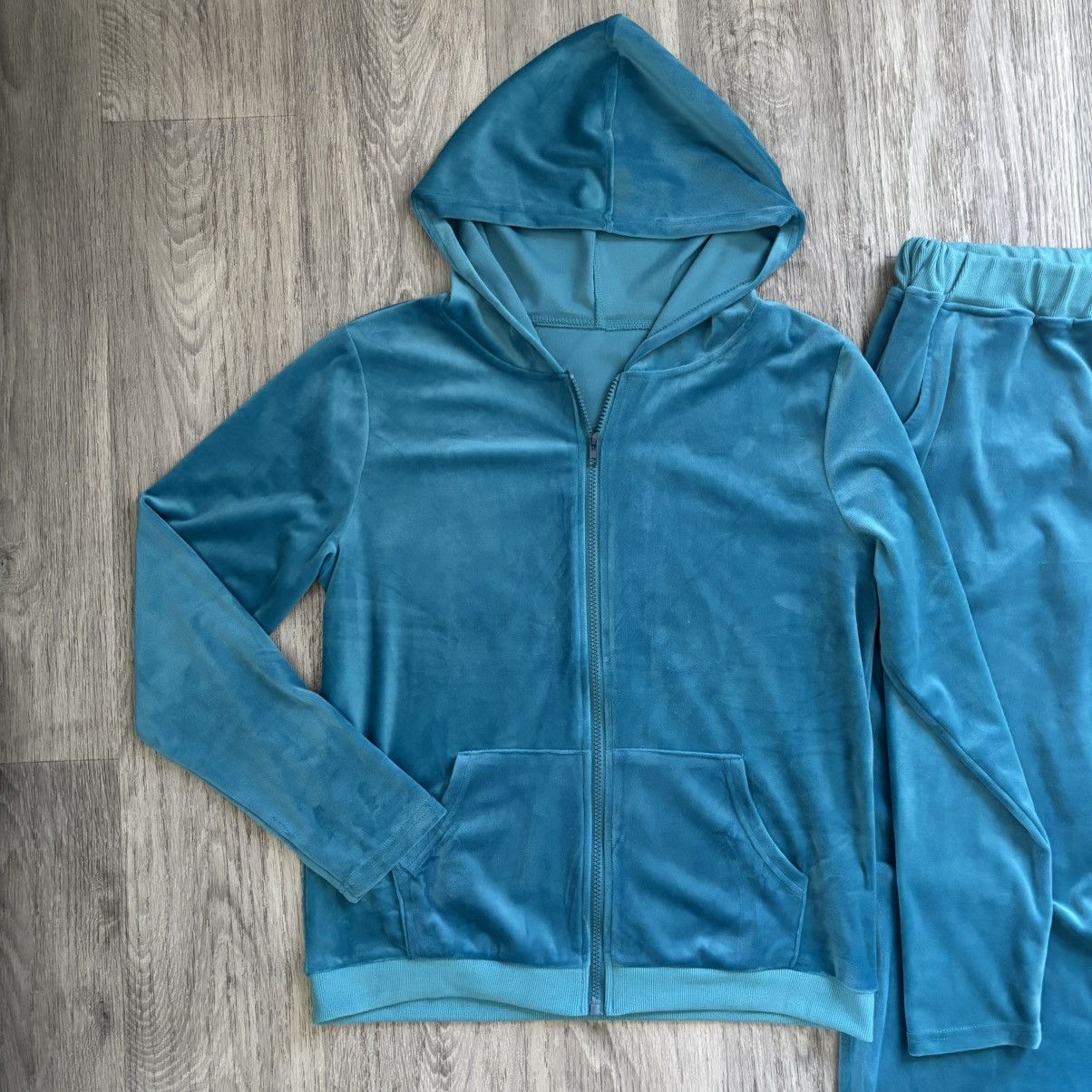 Velour Teal Track Suit Soft Cotton Blend Zip up Jacket Pants M Size M / US 6-8 / IT 42-44 - 2 Thumbnail