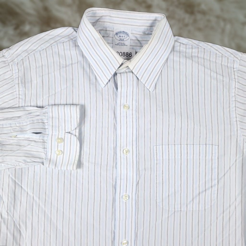 Brooks Brothers VINTAGE Brooks Brothers Shirt Mens 16 Blue Striped Dress Button Up Long Sleeve Regular Fit, Non-Iron, Cotton, 16 Neck Size, Blue, Mens Size 42R - 1 Thumbnail
