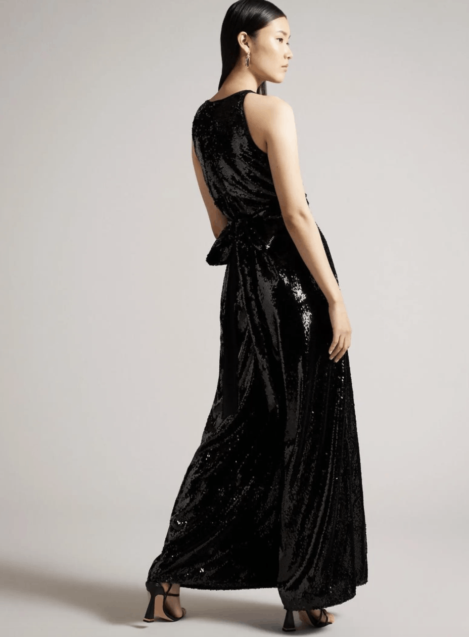 Ted Baker Ted Baker Vivalee Wide Leg Sequin Black Jumpsuit Size L / US 10 / IT 46 - 2 Thumbnail