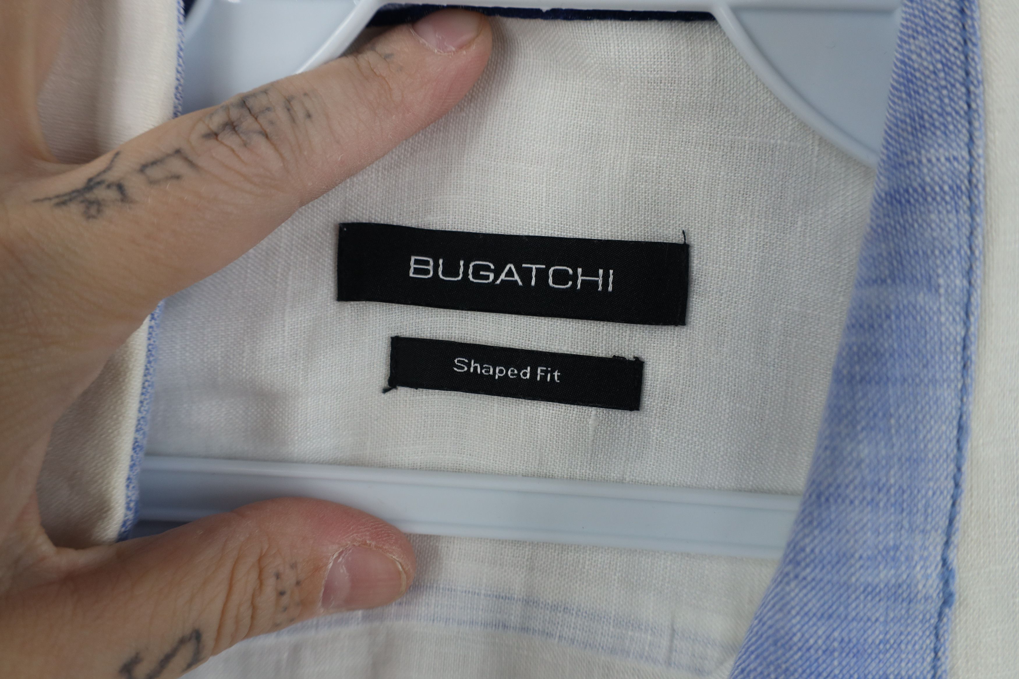 Vintage Bugatchi Uomo Fit Sheer Linen Collared Button Shirt White Size US L / EU 52-54 / 3 - 9 Thumbnail