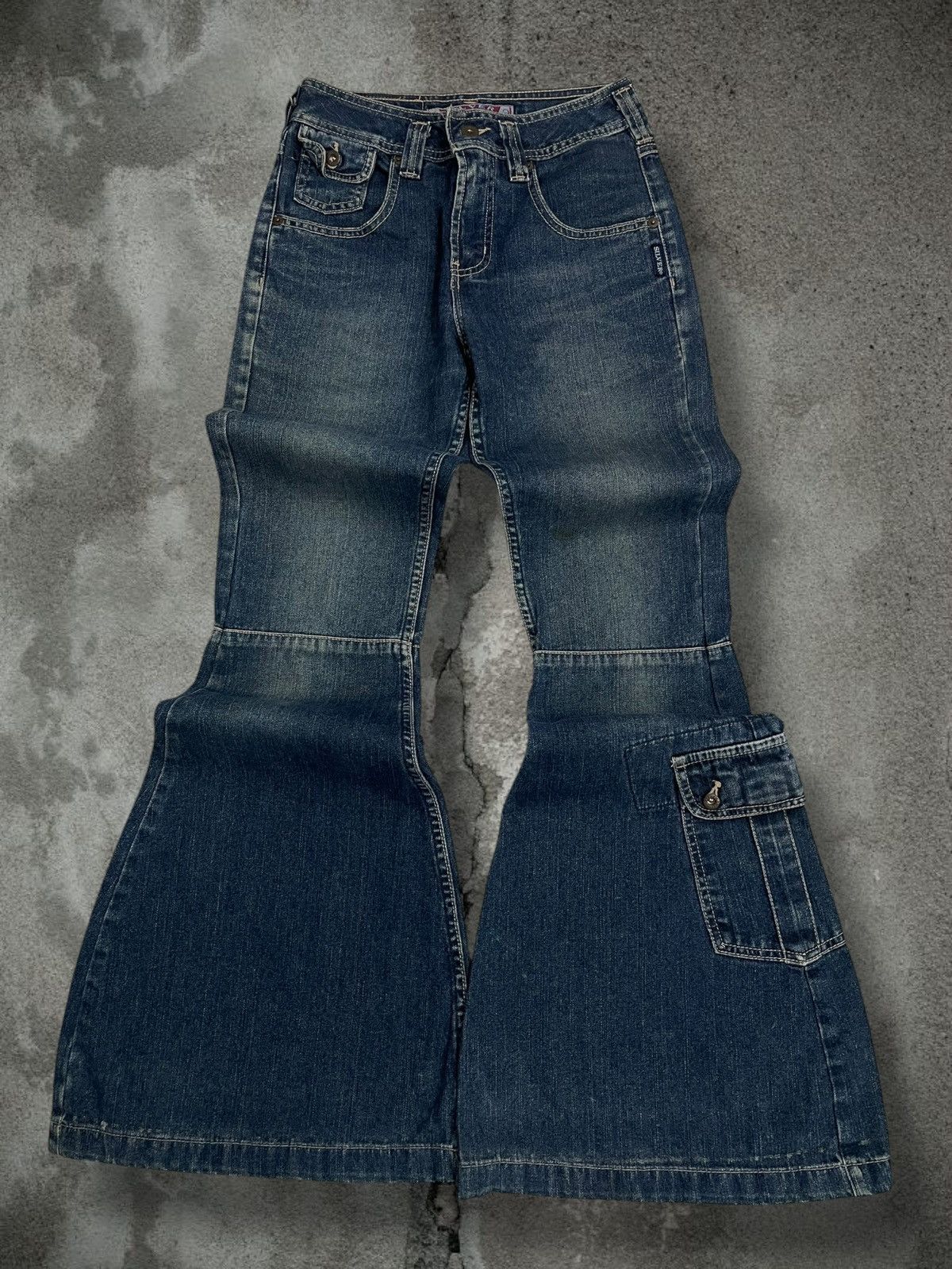 Japanese Brand Vintage 1990s Japan Designer Silver Big Bootcut Denim Size US 26 / EU 42 - 1 Thumbnail