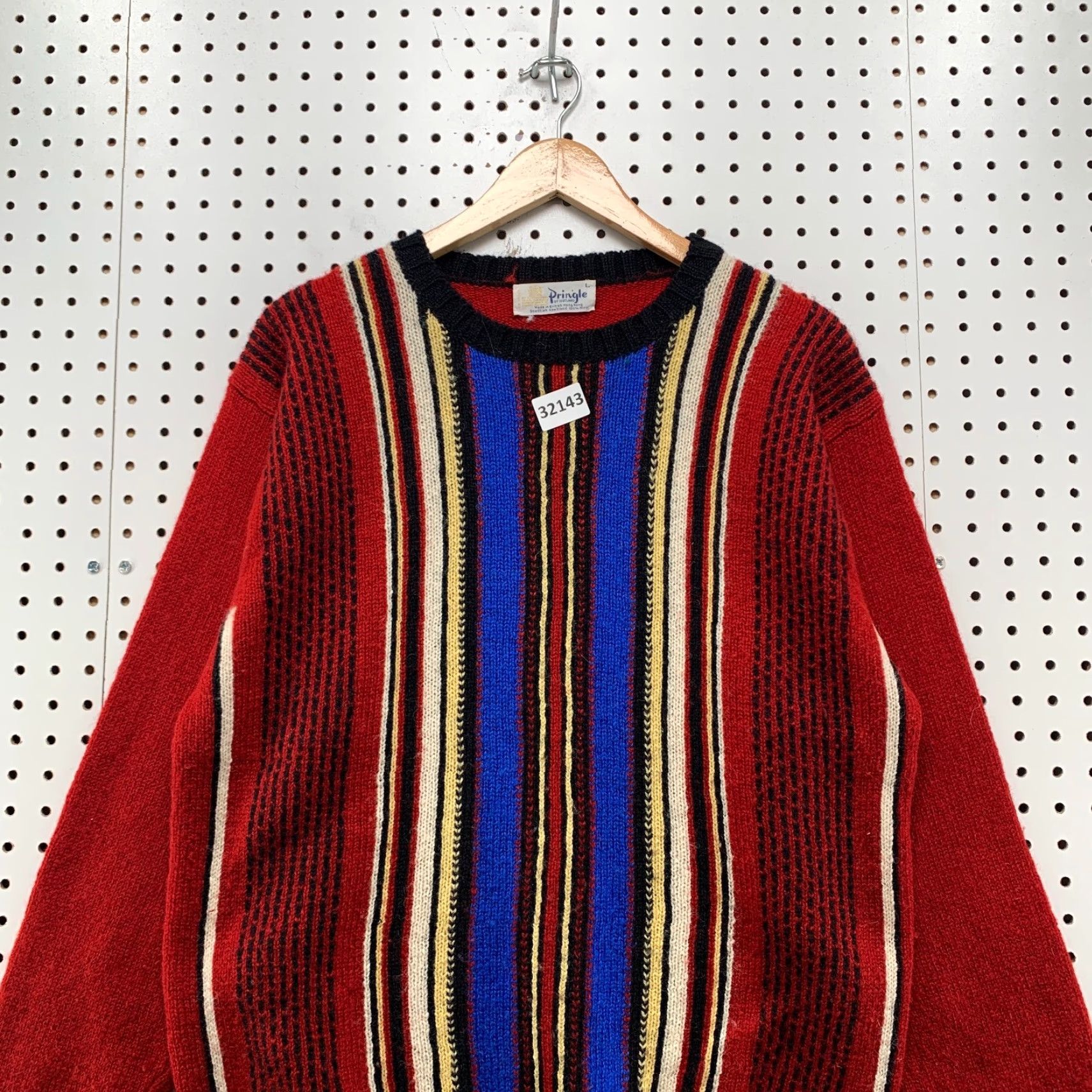 Pringle Of Scotland VINTAGE Pringle Of Scotland Wool Knit Sweater Red Mens Large 3D Knit Striped Size US L / EU 52-54 / 3 - 2 Thumbnail