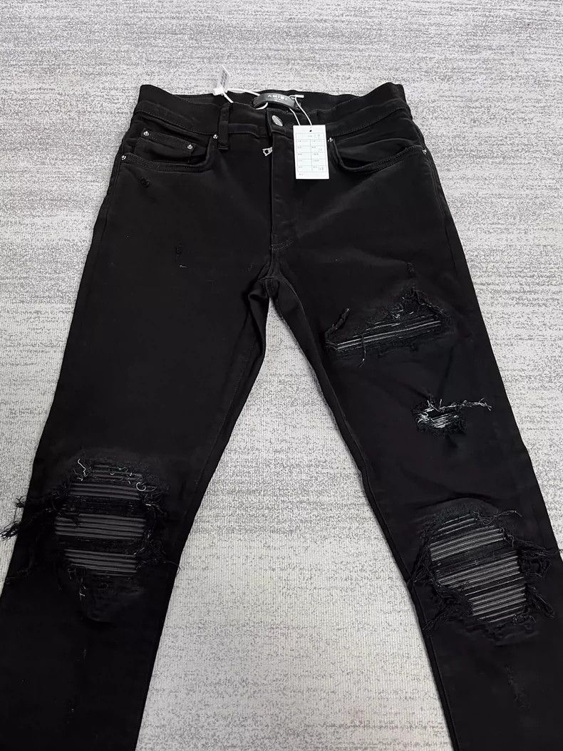 Amiri Amiri Mx1 black leather-blocked jeans 2502-Nextarrow Size US 29 - 2 Thumbnail