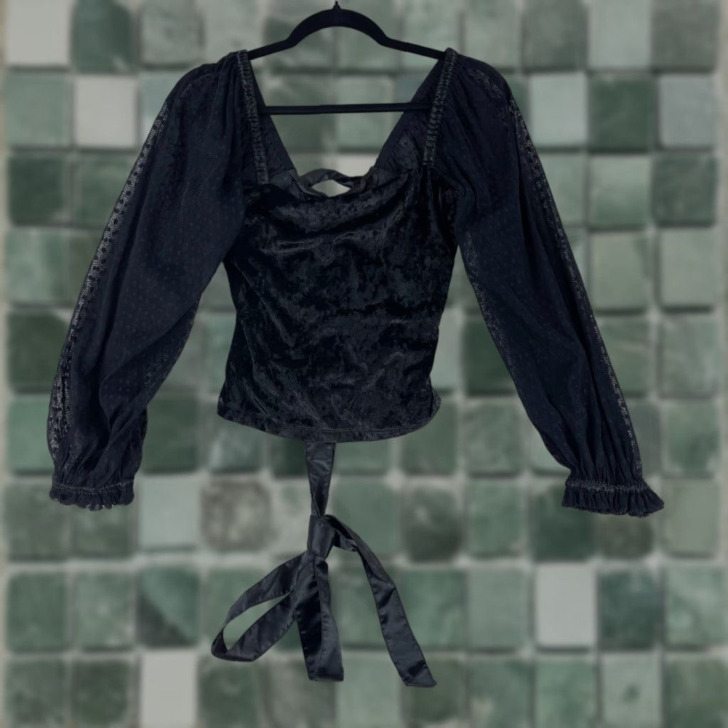 Anthropologie Porridge Black Velvet Lace Tie-Back Bodice Shirt Womens Small Size S / US 4 / IT 40 - 1 Thumbnail