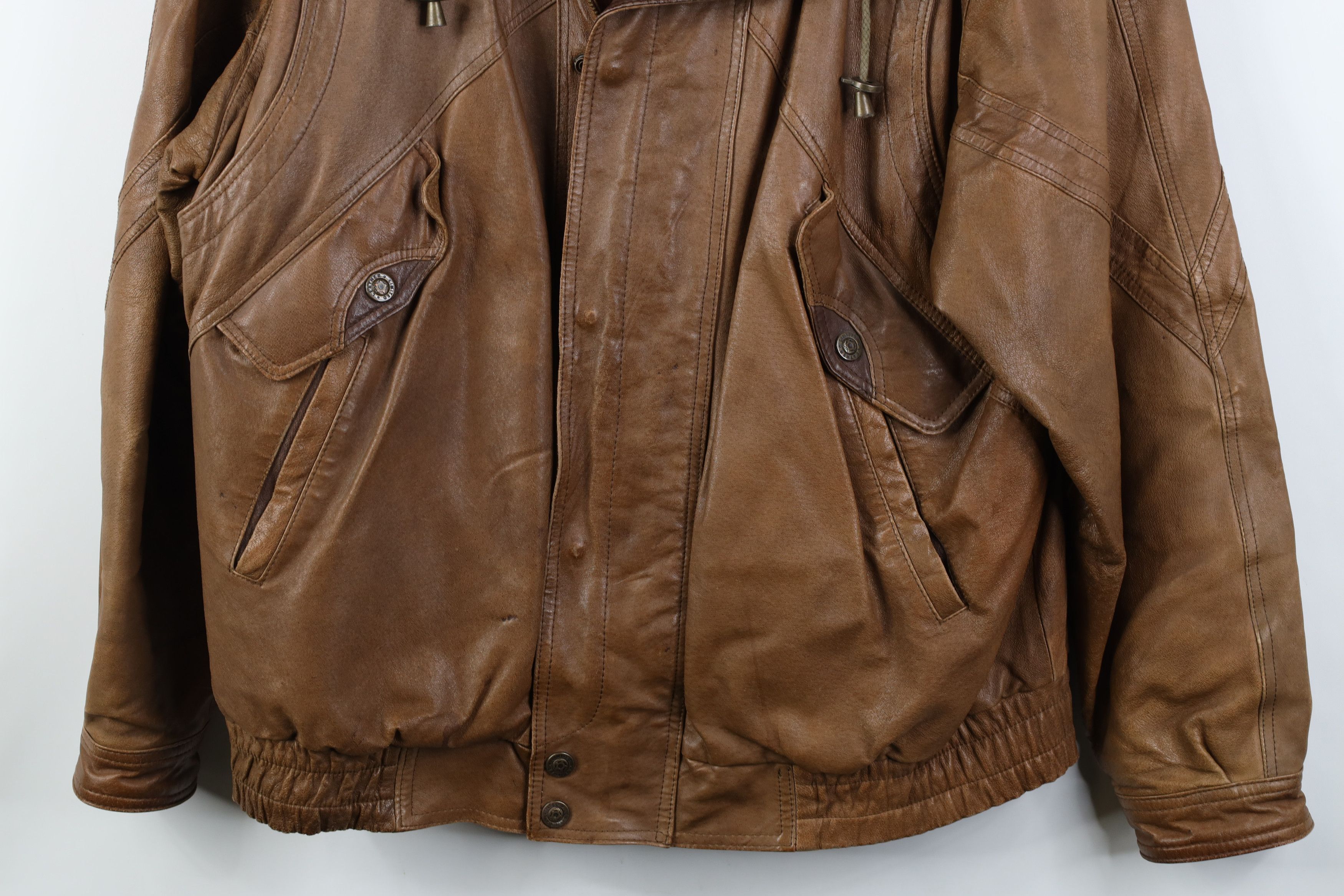 Vintage AS IS Vintage 90s Streetwear Leather Chore Bomber Jacket Size US L / EU 52-54 / 3 - 3 Thumbnail