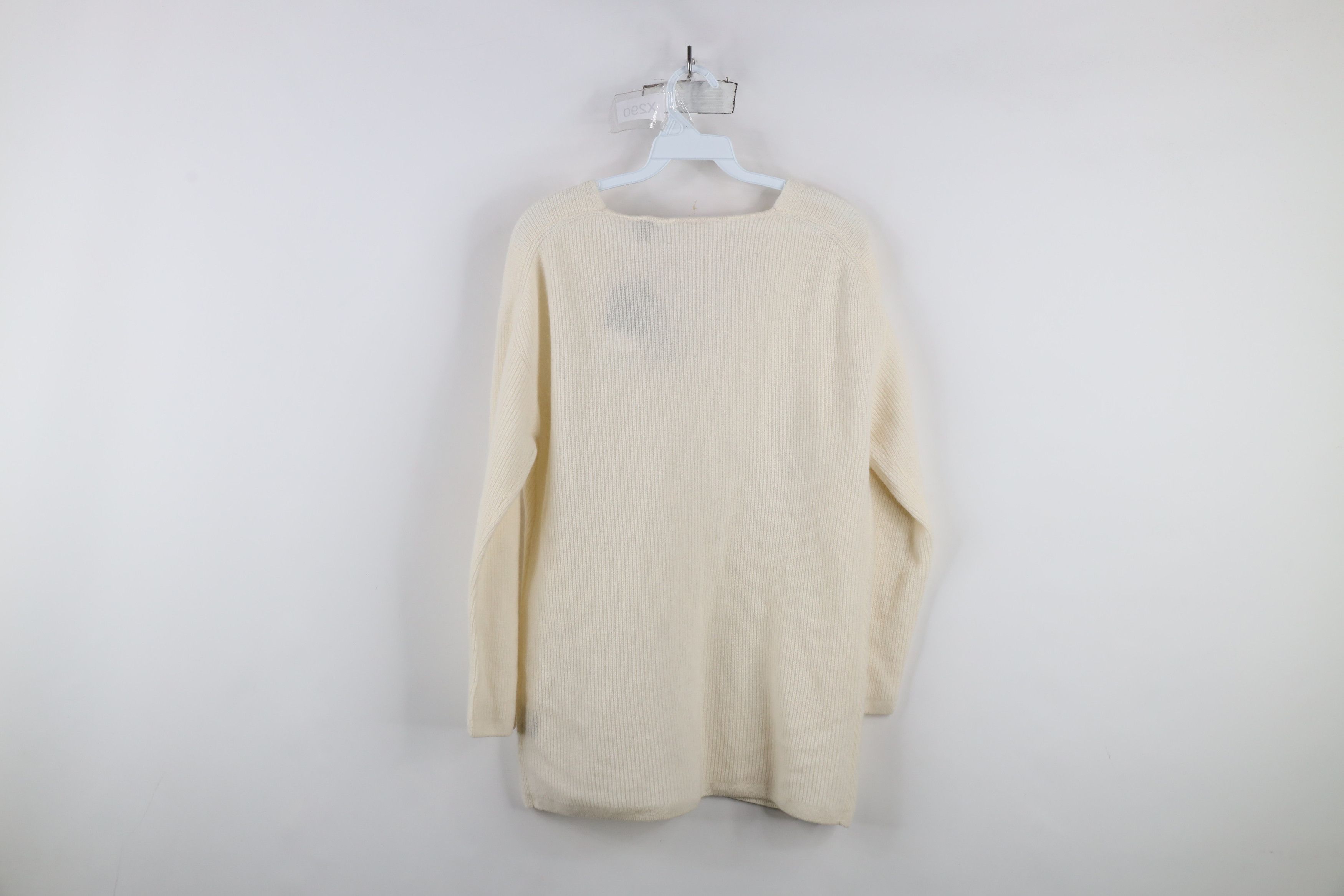 Magaschoni × Vintage New Magaschoni Cashmere Ribbed Knit V-Neck Sweater Cream Size S / US 4 / IT 40 - 8 Thumbnail