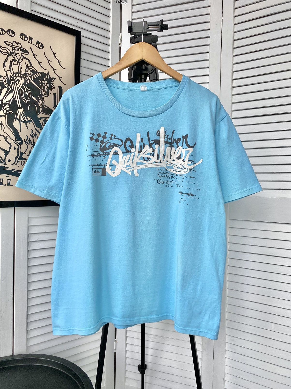 Vintage Vintage Quiksilver Y2K Logo Light Blue Tee Shirt Surf 