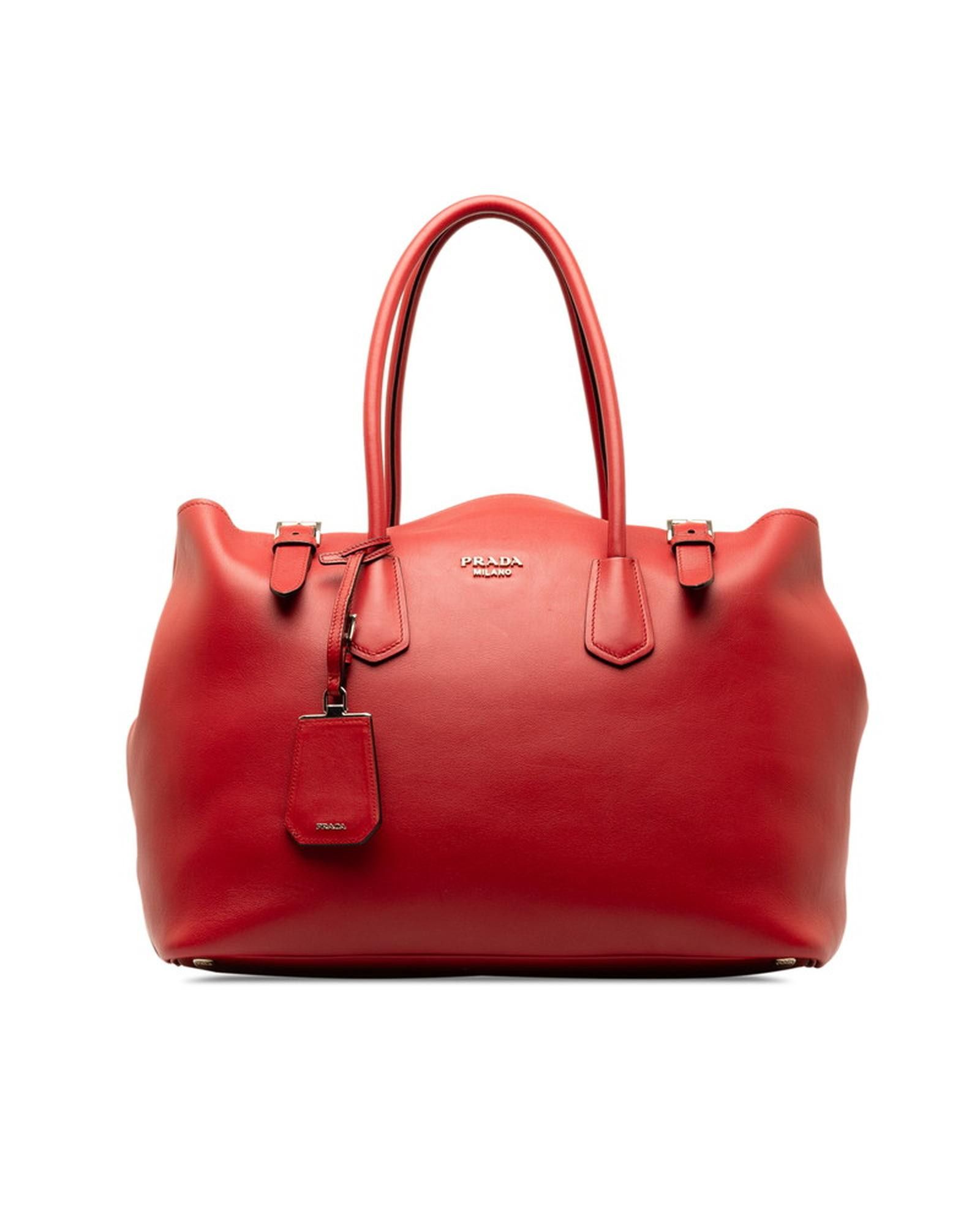image of Prada Red Saffiano Buckle Tote Bag In Excellent Condition, Women's