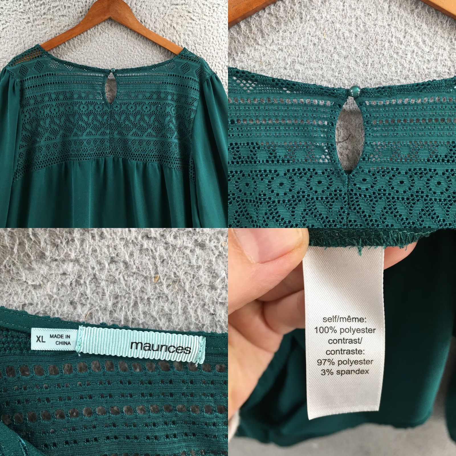 Vintage Maurices Blouse Top Womens XL Green Long Sleeve Crew Neck Pullover Embroidered Size XL / US 12-14 / IT 48-50 - 8 Thumbnail