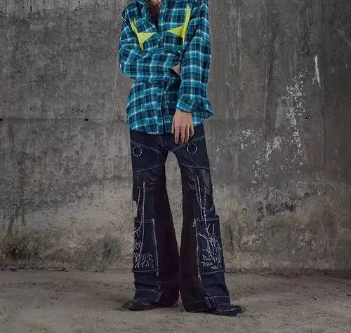 VIBE Street punk detachable patchwork washed Harajuku style jeans Size US 30 / EU 46 - 7 Thumbnail