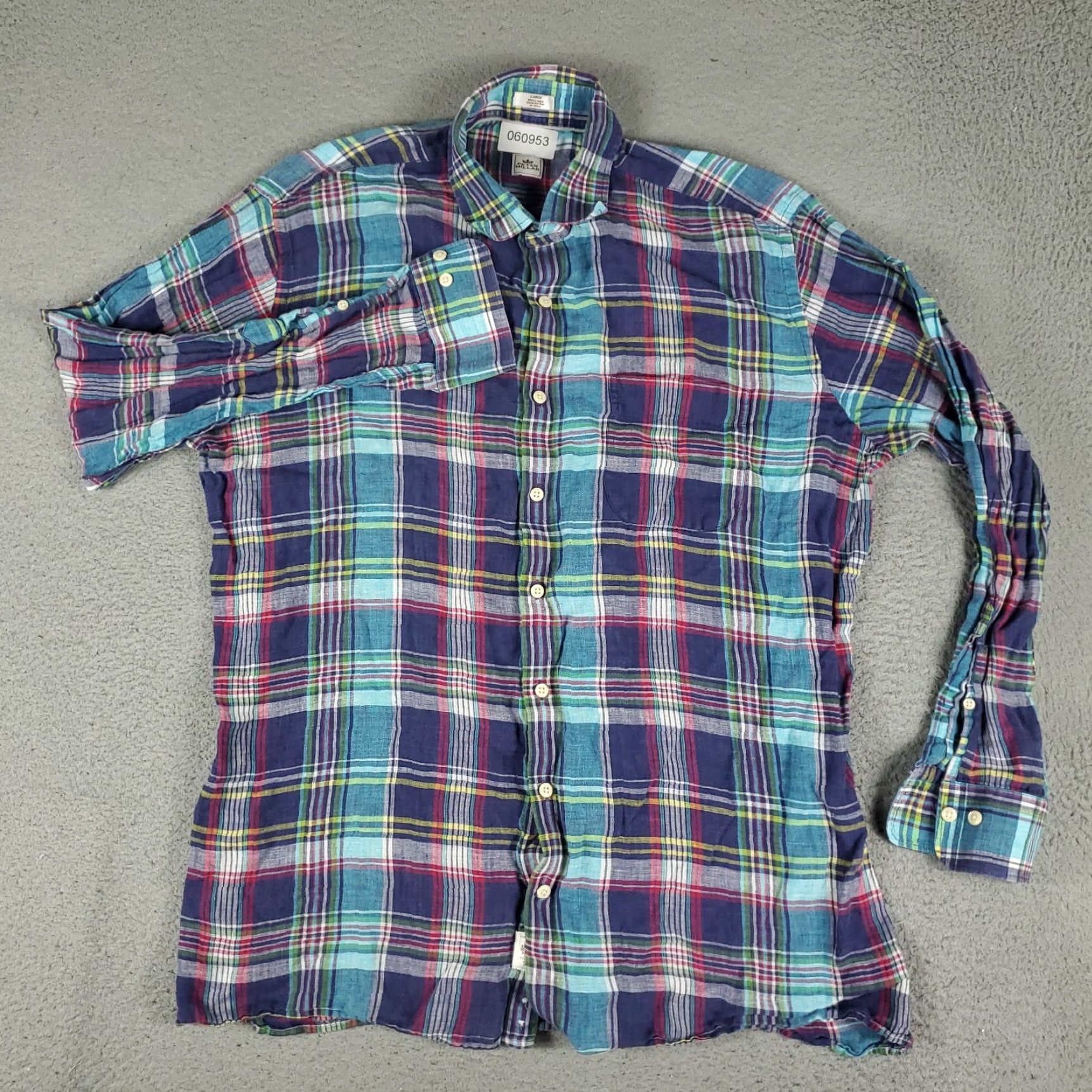 Peter Millar Peter Millar Shirt Mens Large Blue Plaid Linen Button-Up Long Sleeve Casual Dressy Button-Down Collar 3-Button Mens Size L Blue Plaid Linen Shirt Size US L / EU 52-54 / 3 - 2 Thumbnail