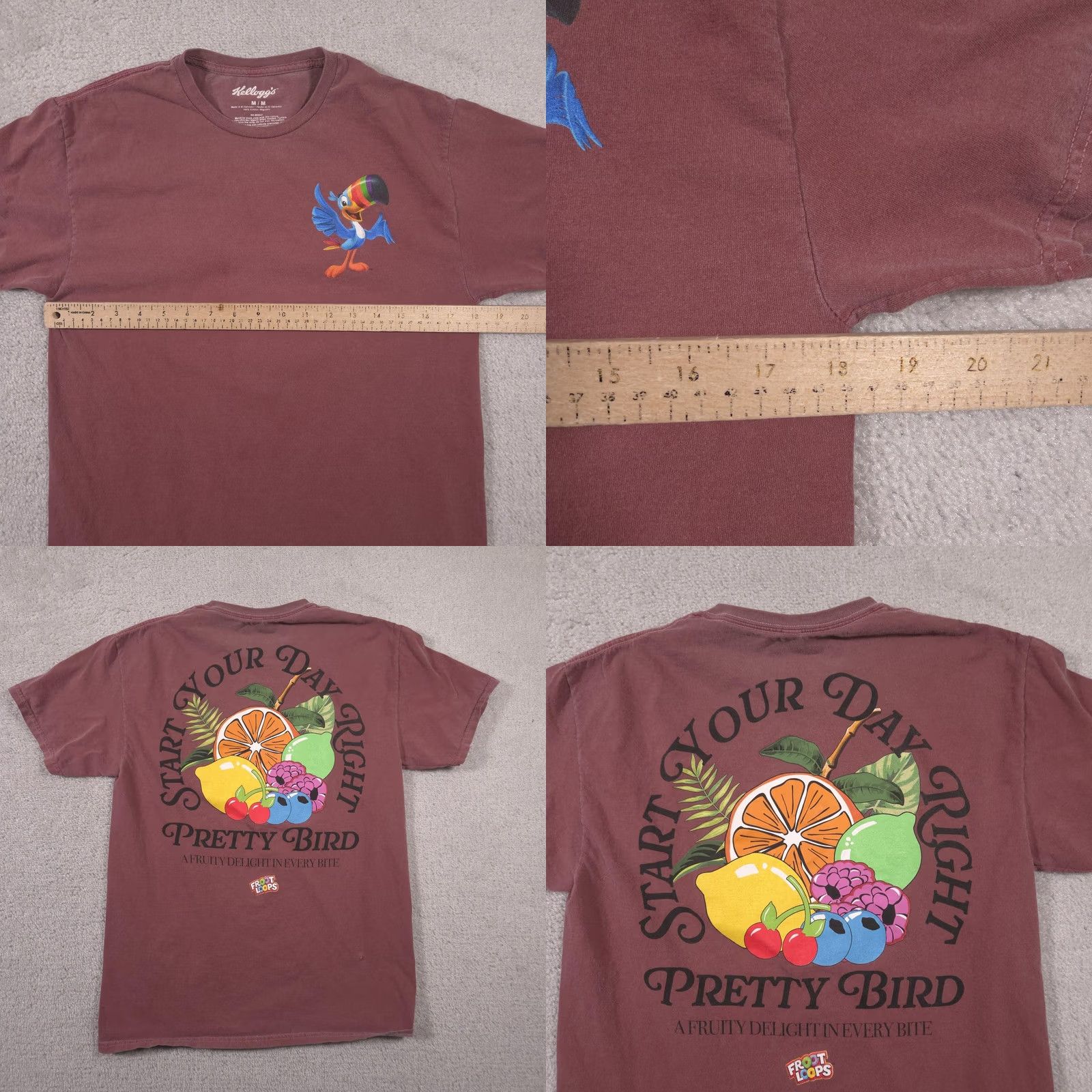 Vintage Kellogg's Froot Loops Shirt Mens Medium Burgundy Toucan Sam Graphic Cereal Shirt Mens Short Sleeve Crew Neck Cotton Graphic Print Vintage No Size US M / EU 48-50 / 2 - 8 Thumbnail