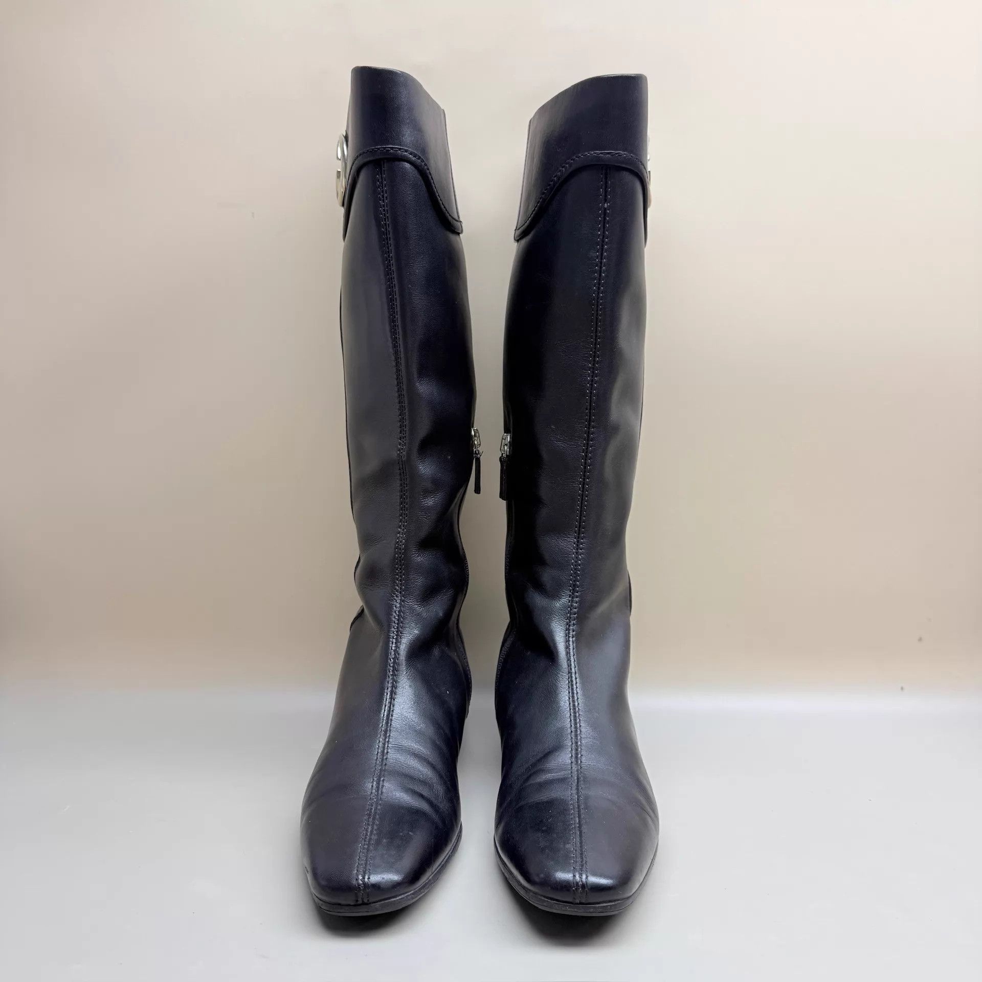 Gucci GUCCI Mid-Calf Boots Black Silver Double G Buckle 36 99 New Size US 5.5 / IT 35.5 - 2 Thumbnail