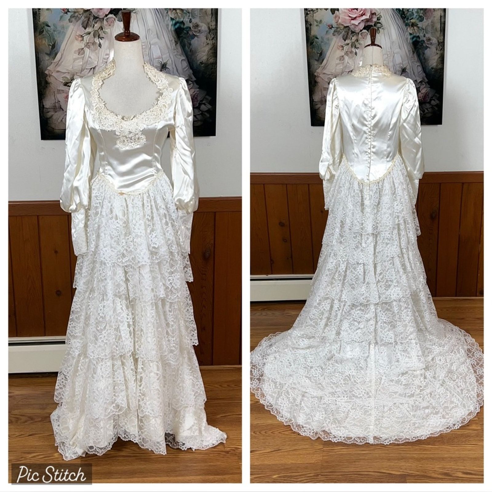 Vintage Elegant Vintage 1970s/80s Tiered Lace Wedding Gown! Size XL / US 12-14 / IT 48-50 - 1 Thumbnail