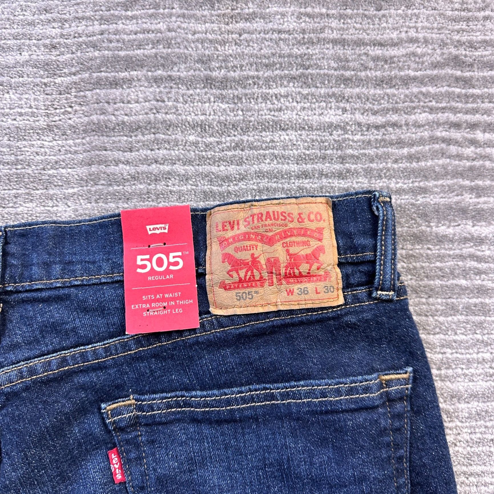Levi's Levi's 505 Jeans Mens 36x30 Blue Denim Straight Stretch Casual Pants Regular Fit Size US 36 / EU 52 - 3 Thumbnail