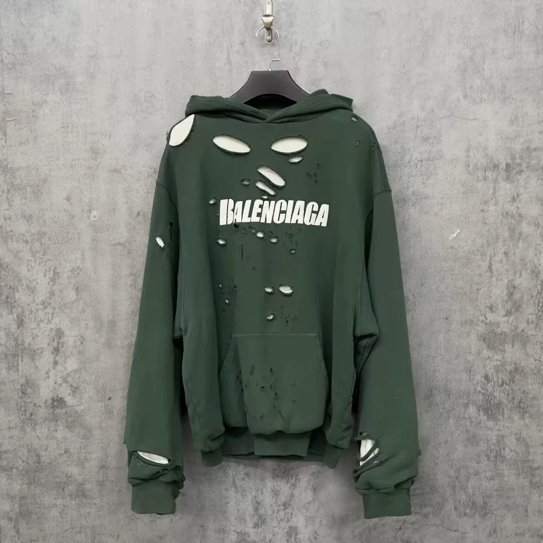Balenciaga Balenciaga Distressed Logo Hoodie Sweatshirt Size US XXS / EU 40 - 1 Thumbnail
