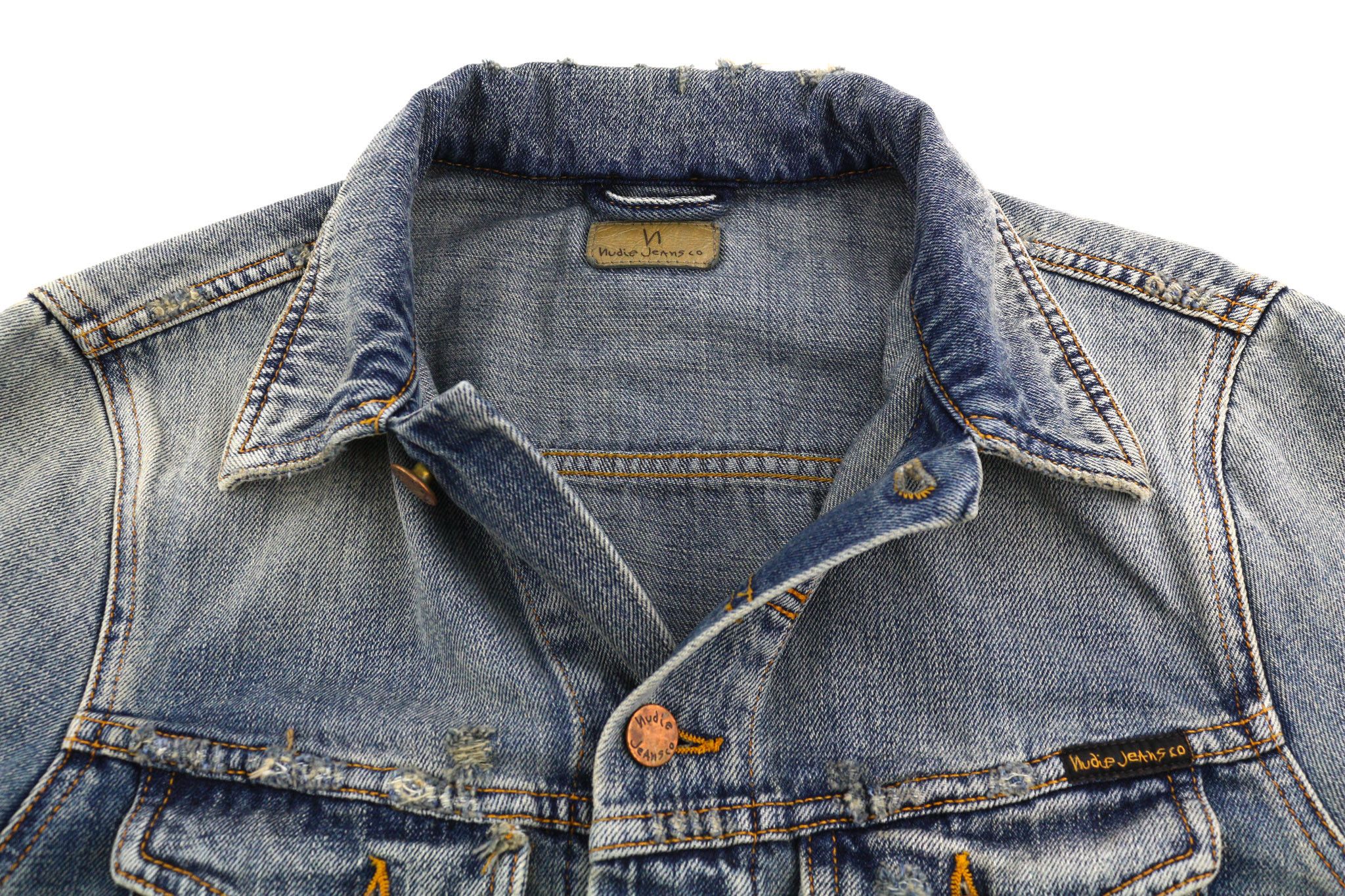 Nudie Jeans BILLY S Shimmering Indigo Ripped Polo Neck Jacket 82484 Size US S / EU 44-46 / 1 - 4 Thumbnail