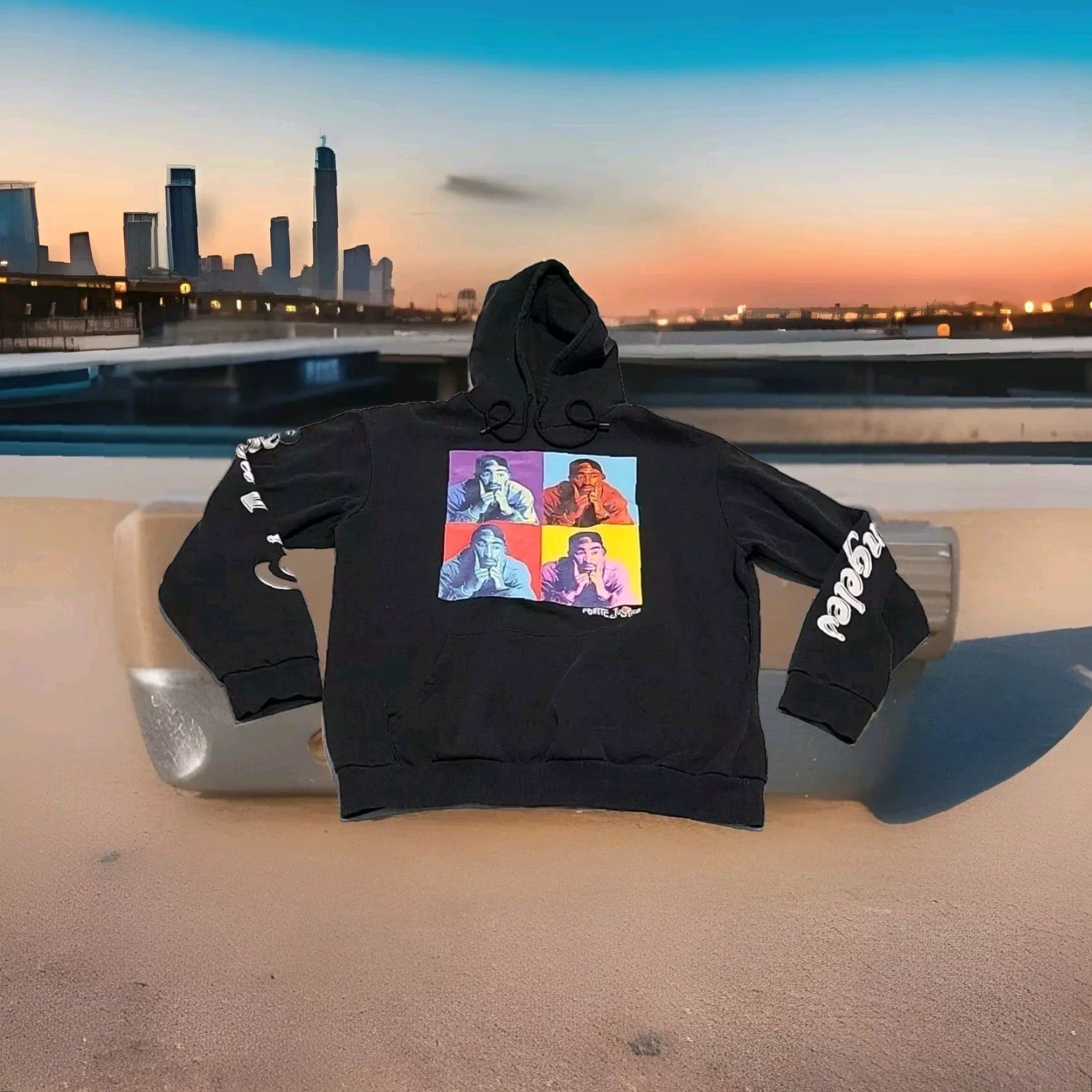 Vintage Tupac Hoodie Poetic Justice Black Cotton Knit Chemistry Large L — Hooded Graphic Print Pockets Mens Hip Hop Vintage: No Size US L / EU 52-54 / 3 - 2 Thumbnail