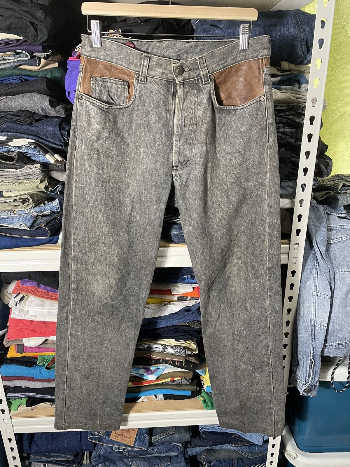image of Marlboro Classics x Vintage Marlboro Jeans With Leather Designs in Black, Men's (Size 32)