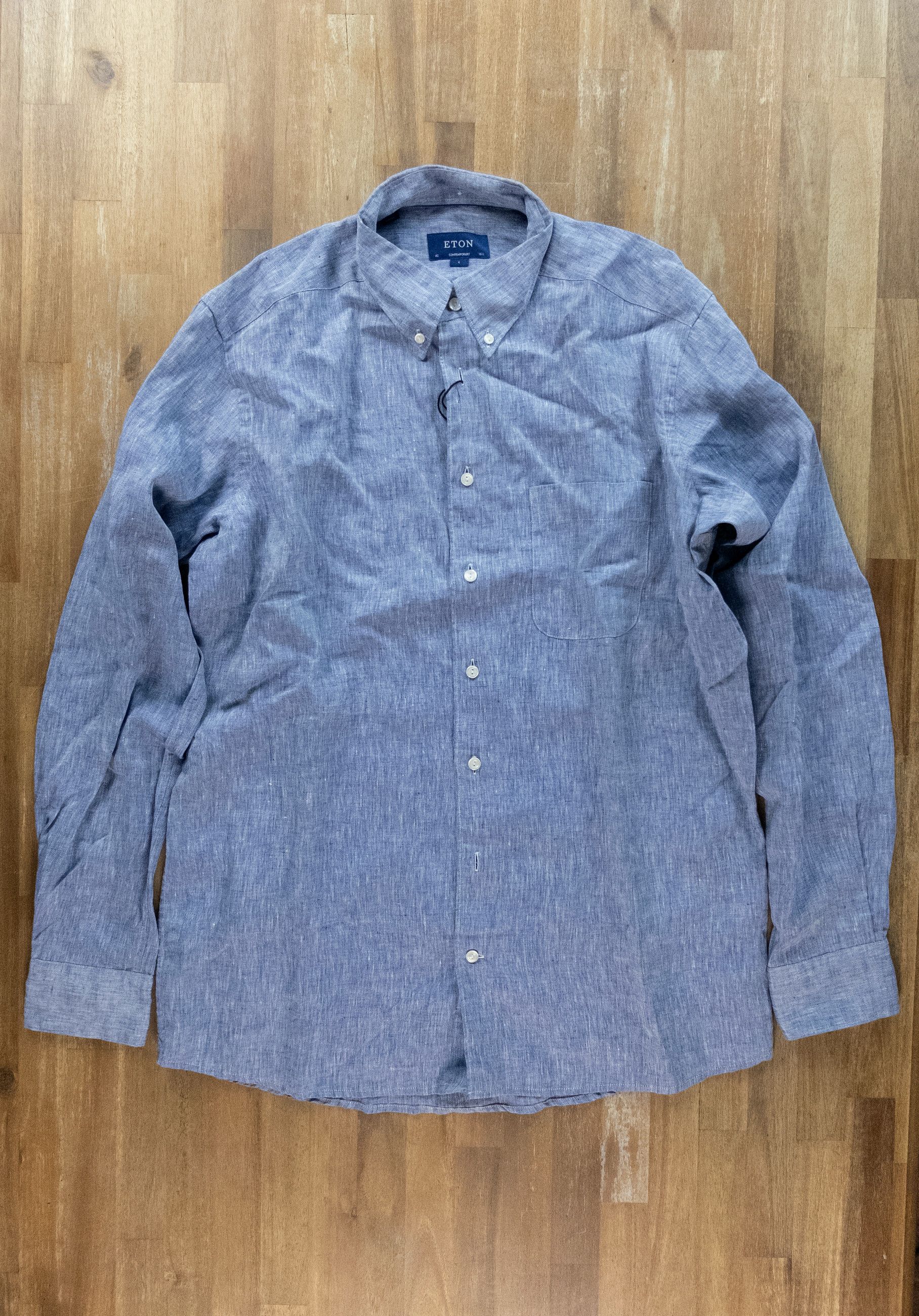 Eton ETON of Sweden contemporary fit blue linen shirt 42 Large Size US L / EU 52-54 / 3 - 1 Thumbnail