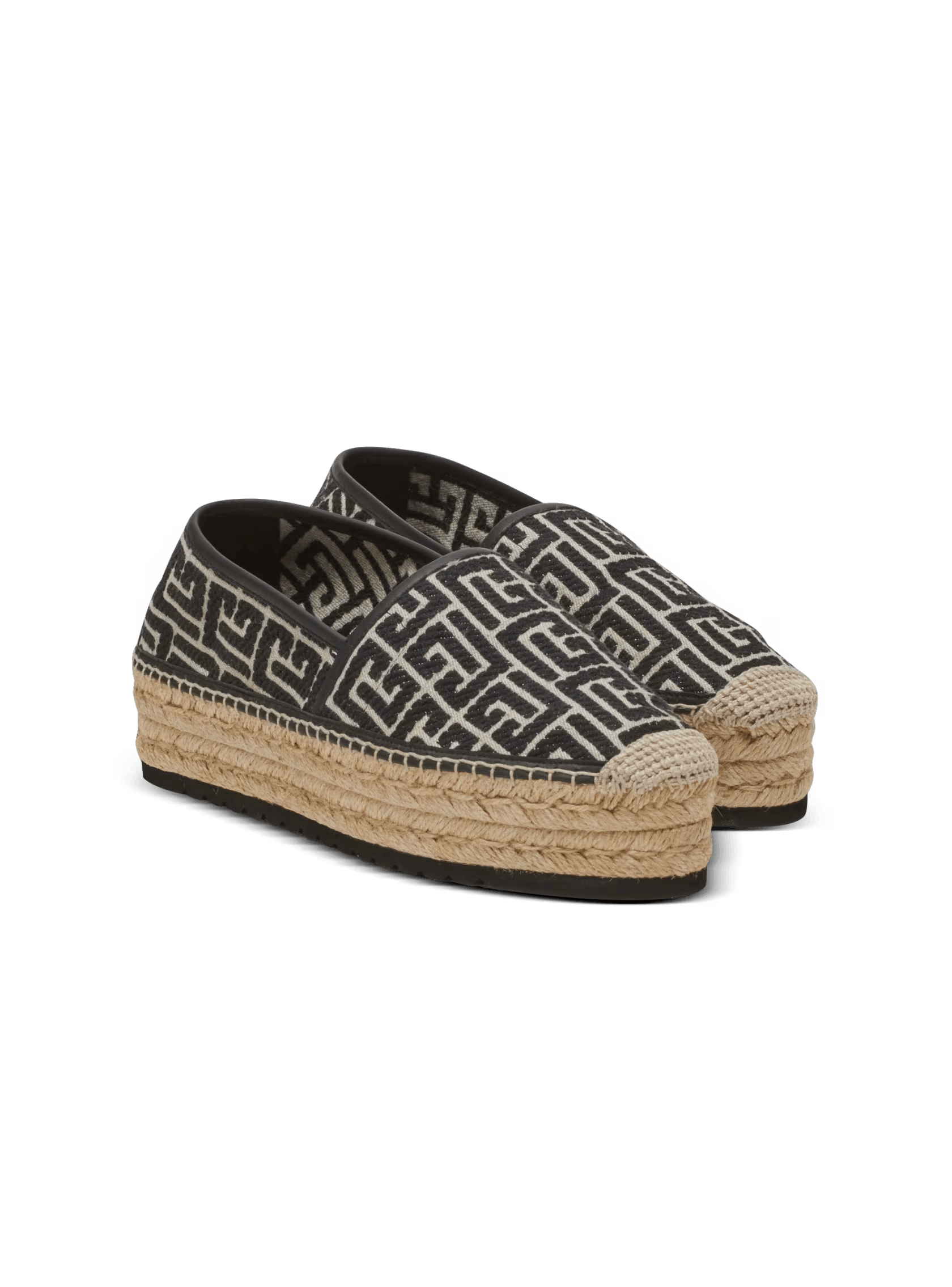 Balmain o1s1wg110325 Jacquard Monogram Alex Espadrilles Ivory Black Size US 10 / EU 43 - 2 Thumbnail