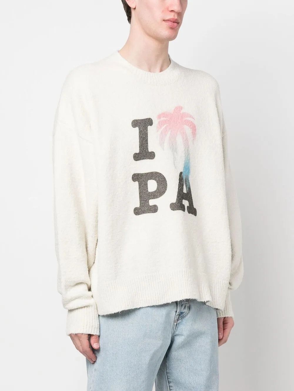 Palm Angels o1y0325 Logo Crewneck Sweater in White Size US M / EU 48-50 / 2 - 3 Thumbnail